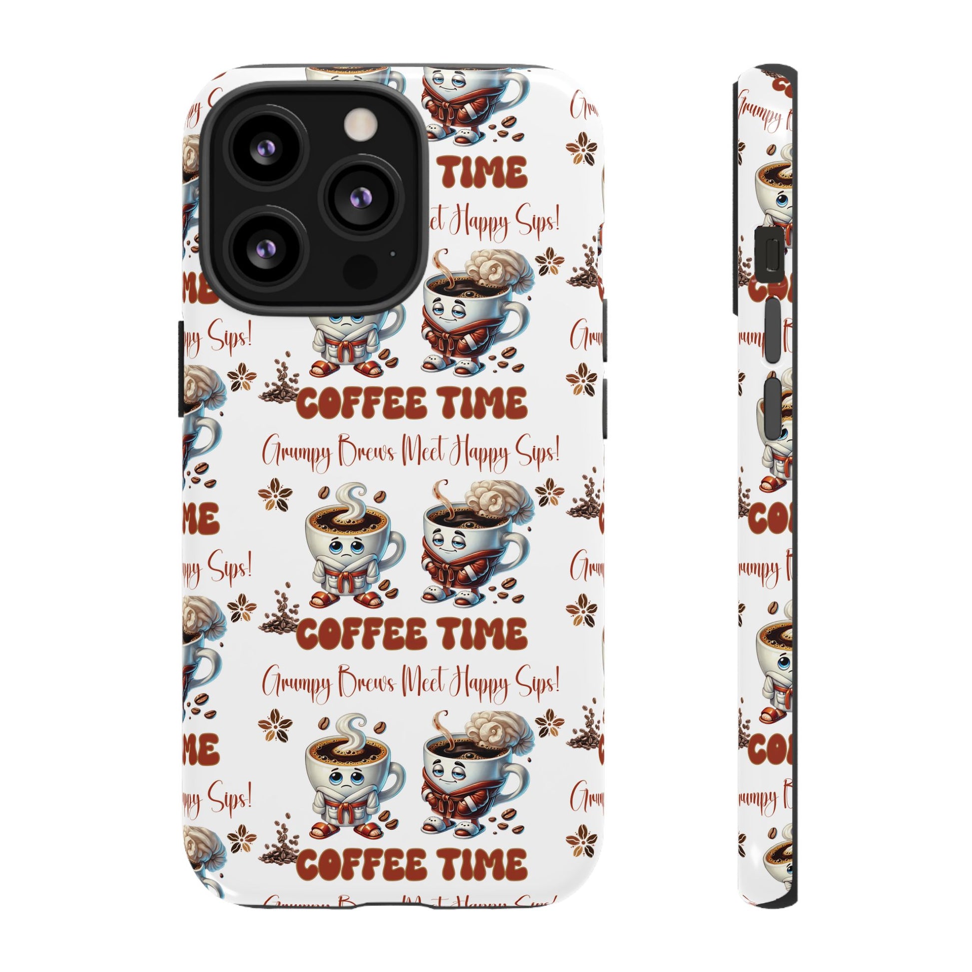 Grumpy Brews Meet Happy Sips Phone Case Compatible with iPhone, Samsung & Pixel | Fun, Durable Protection for Coffee Lovers | Unique Design, Shockproof & Scratch-Resistant Perfect for Coffee Lover - MRSBYVALLE