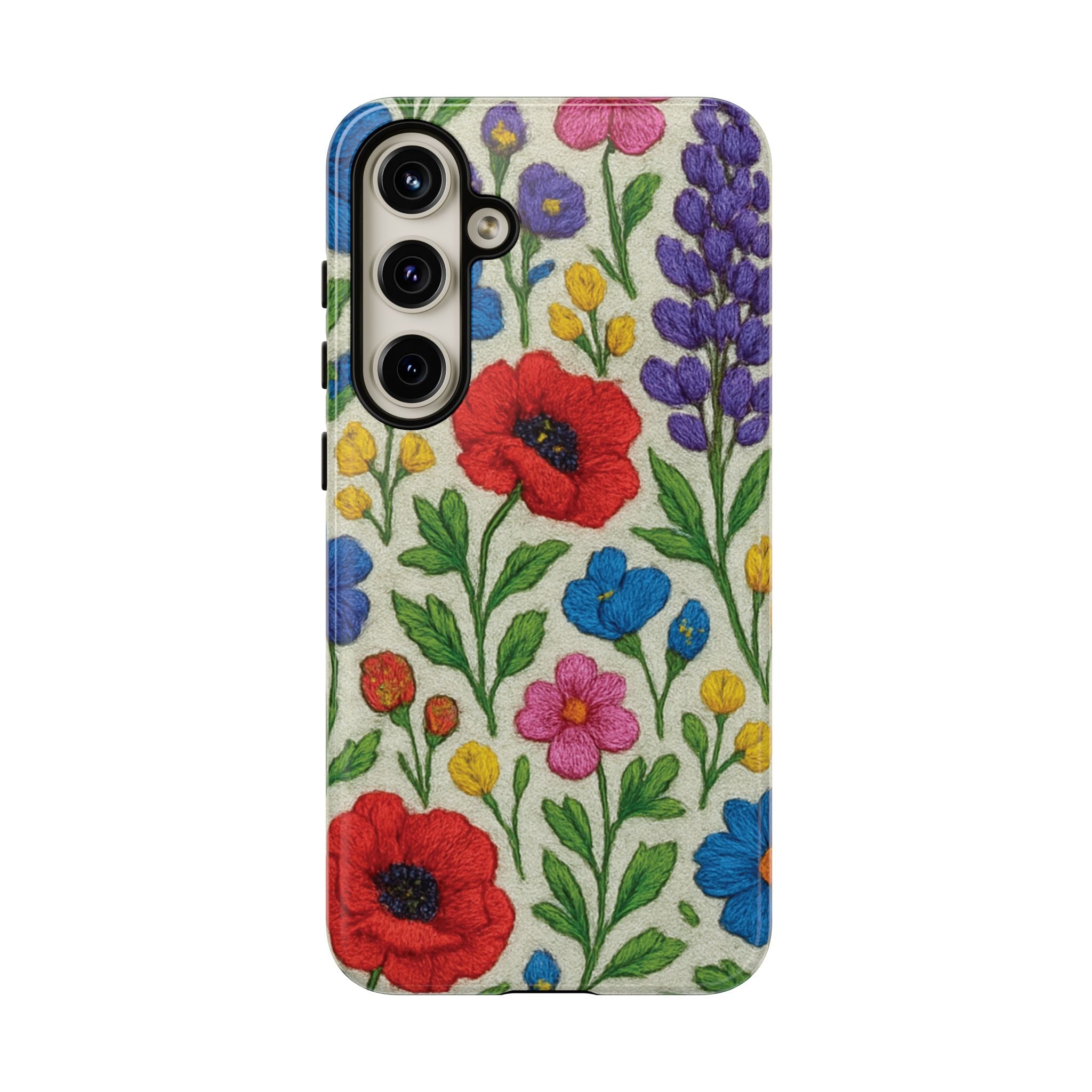 Bright 3D Illusion Wildflower Phone Case Cute Floral Design in Red, Pink, Blue – Aesthetic Protective Case for iPhone and  Android