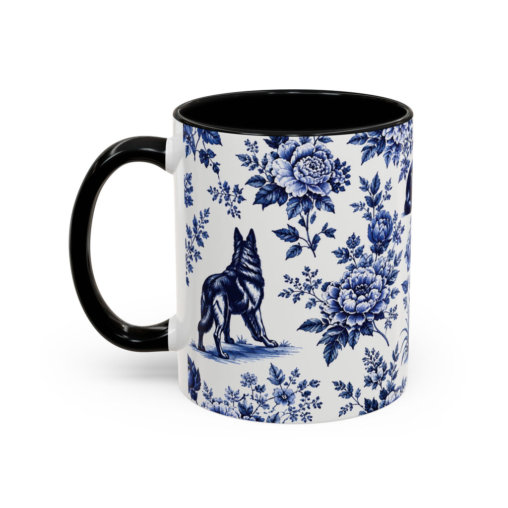Elegant German Shepherd Floral Mug | Luxury Blue Toile Coffee Mug 11/15oz Accent Ceramic
