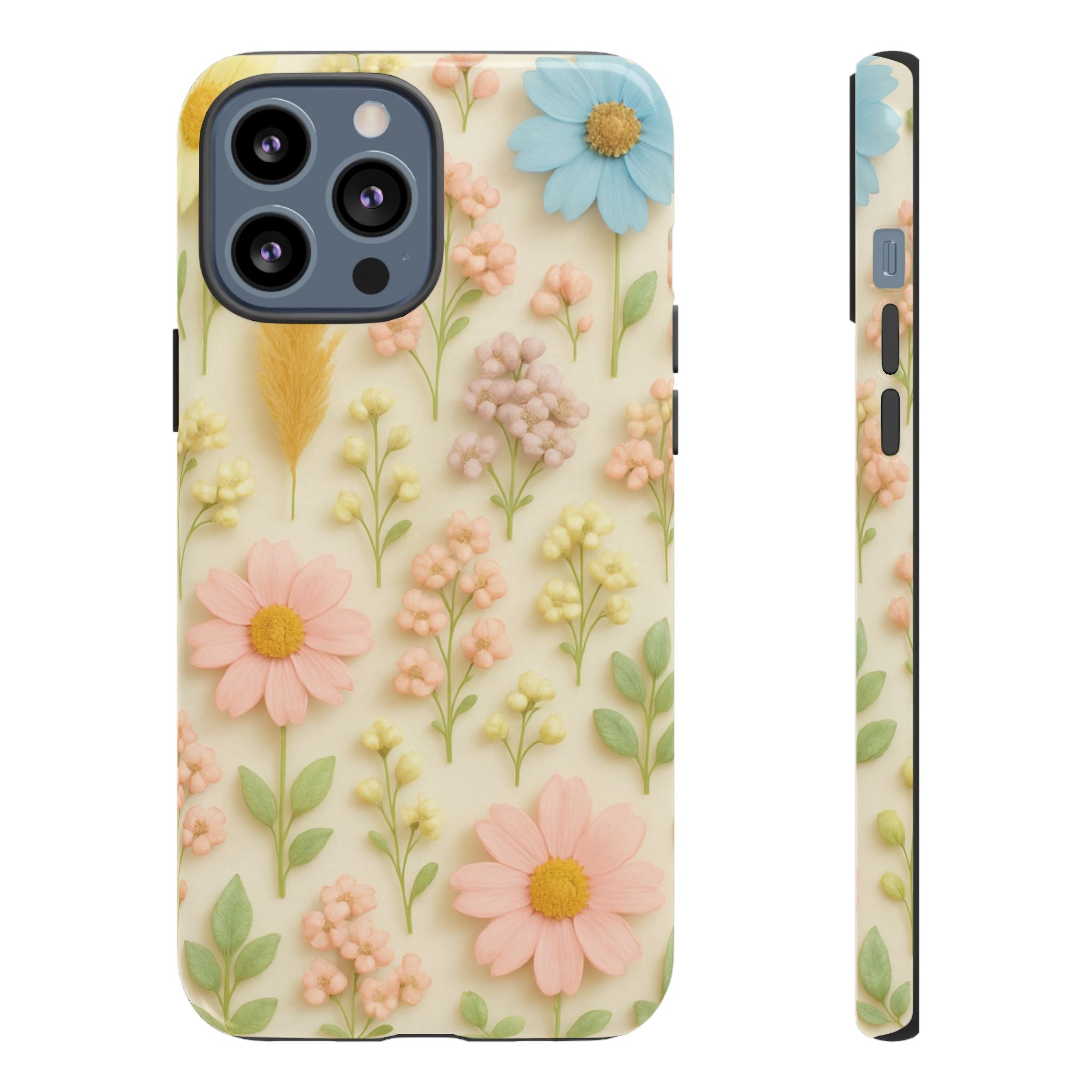 Pastel Dried Flowers Illusion Phone Case 3D Realistic Pressed Floral Design, Bright Botanical Aesthetic, Soft Nature-Inspired CoveriPhone & Galaxy