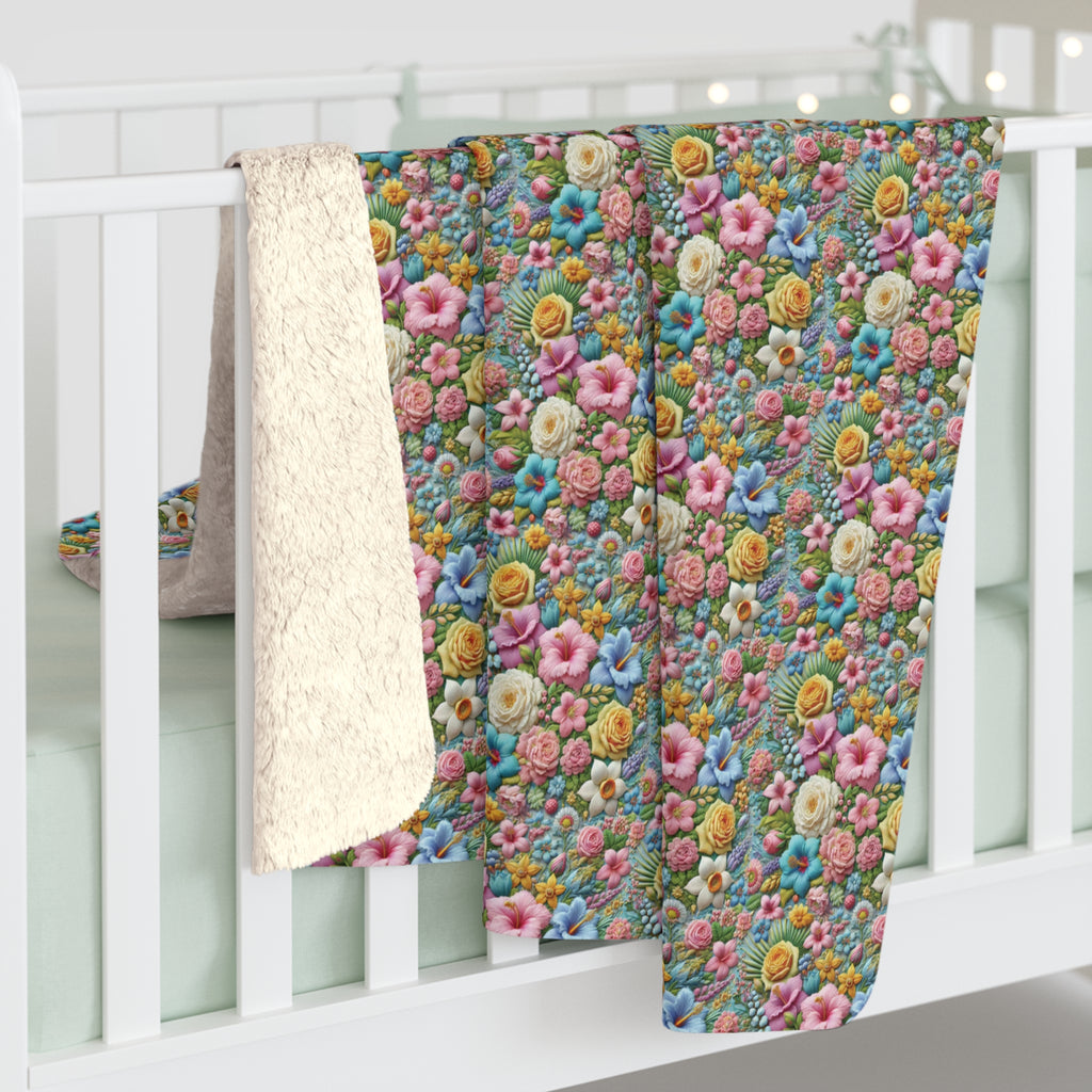 Pastel Floral Sherpa Blanket – Cozy and Elegant, Soft Fleece with Beautiful Flower Design, Perfect for Home Décor, Lounging, or as a Thoughtful Gift for her - MRSBYVALLE