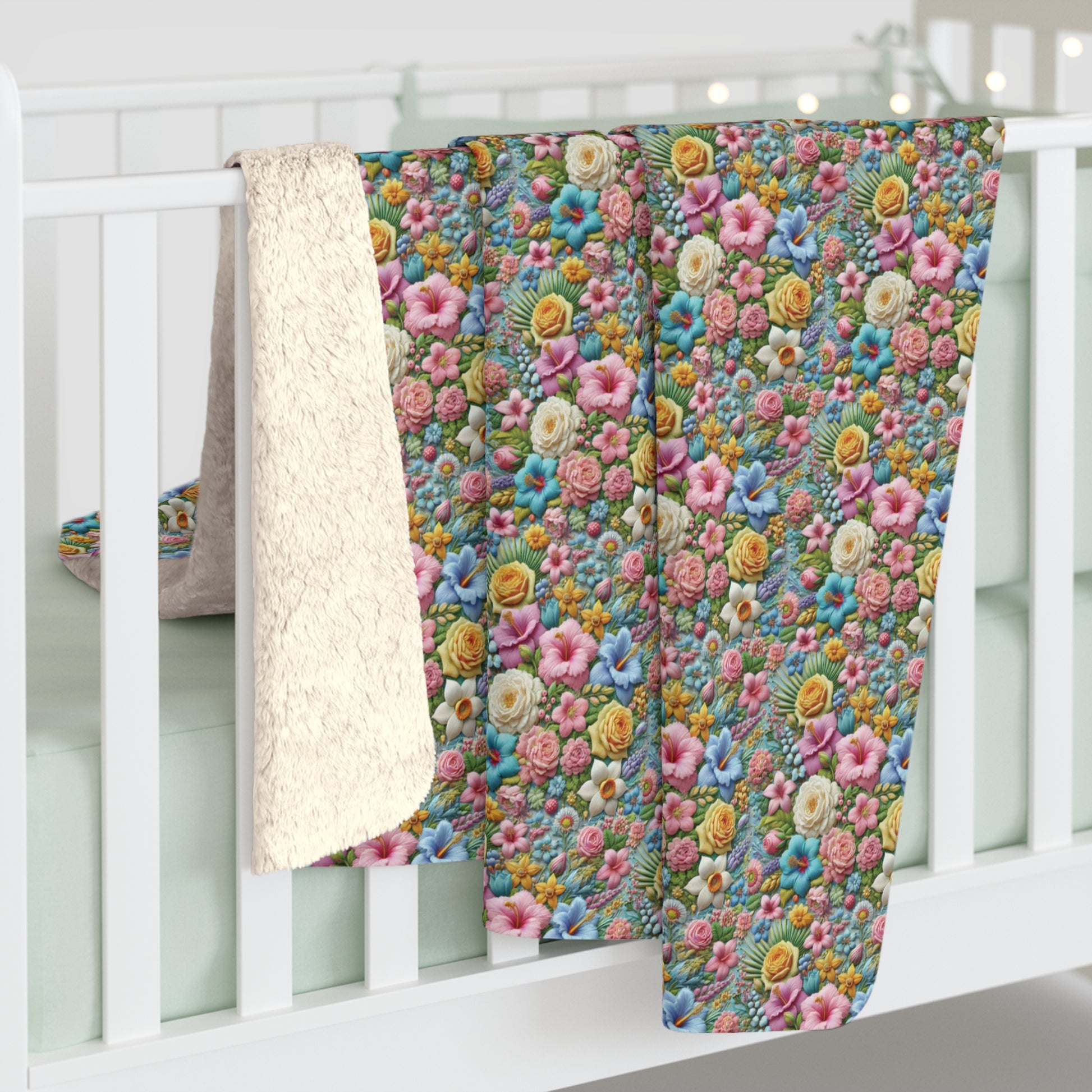 Pastel Floral Sherpa Blanket – Cozy and Elegant, Soft Fleece with Beautiful Flower Design, Perfect for Home Décor, Lounging, or as a Thoughtful Gift for her - MRSBYVALLE