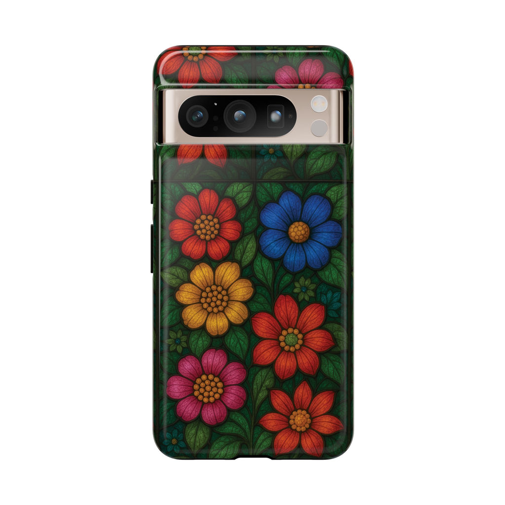 Coque de téléphone effet vitrail floral lumineux Art abstrait coloré, Étui de protection esthétique pour iPhone, Samsung et Google, Idée cadeau unique pour maman