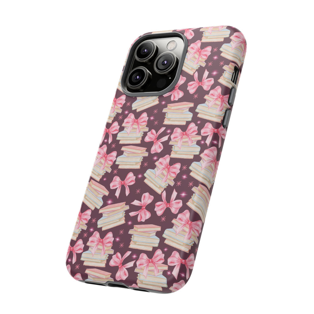 Coquette Pink Bows & Books Phone Case for iPhone 16 15 14 13 12  21 23 Samsung, and Pixel | Stylish Protective Cover Gift for Her Perfect for Floral Lover