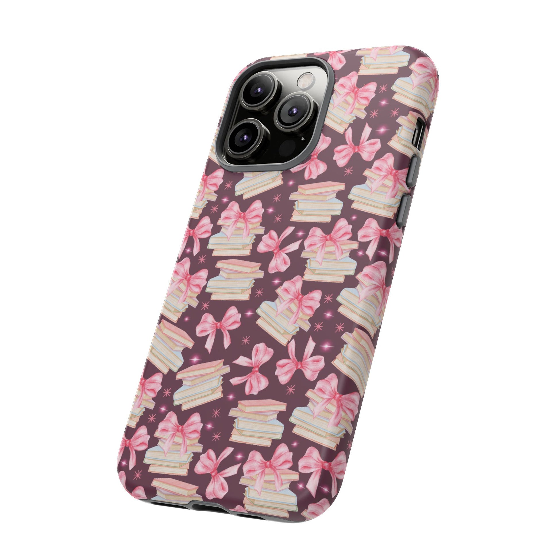 Coquette Pink Bows & Books Phone Case for iPhone 16 15 14 13 12  21 23 Samsung, and Pixel | Stylish Protective Cover Gift for Her Perfect for Floral Lover