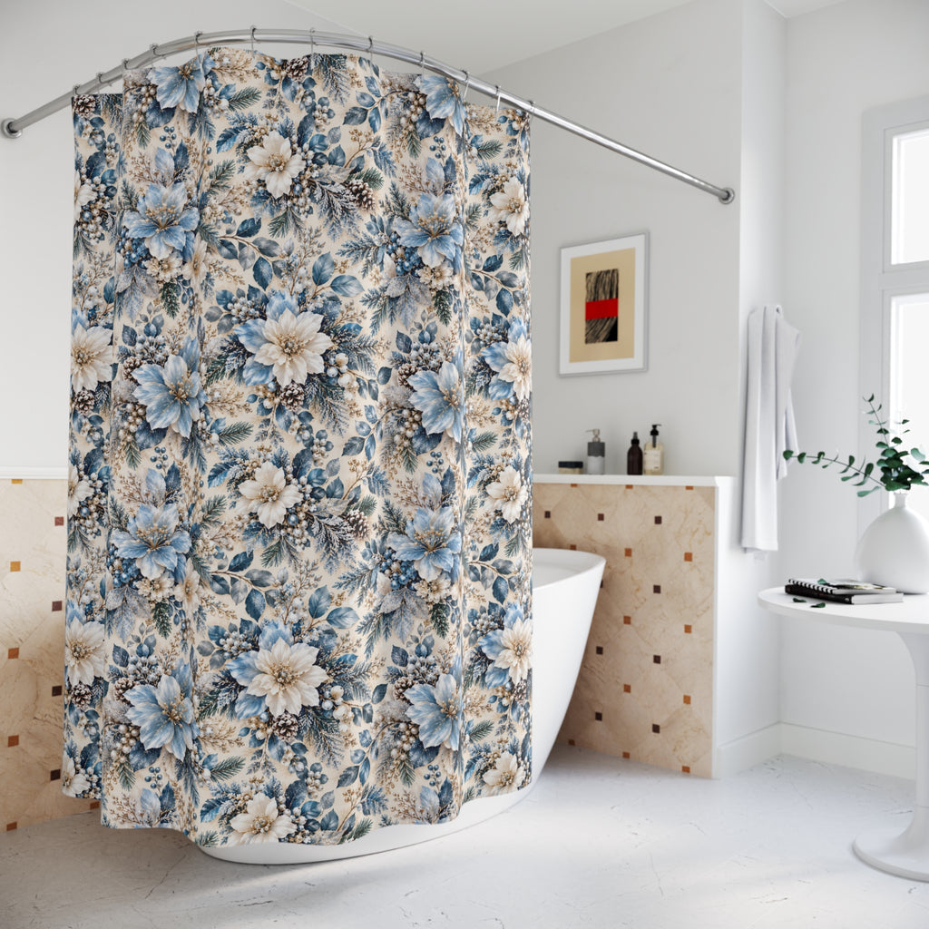 Icy Blue Floral Shower Curtain