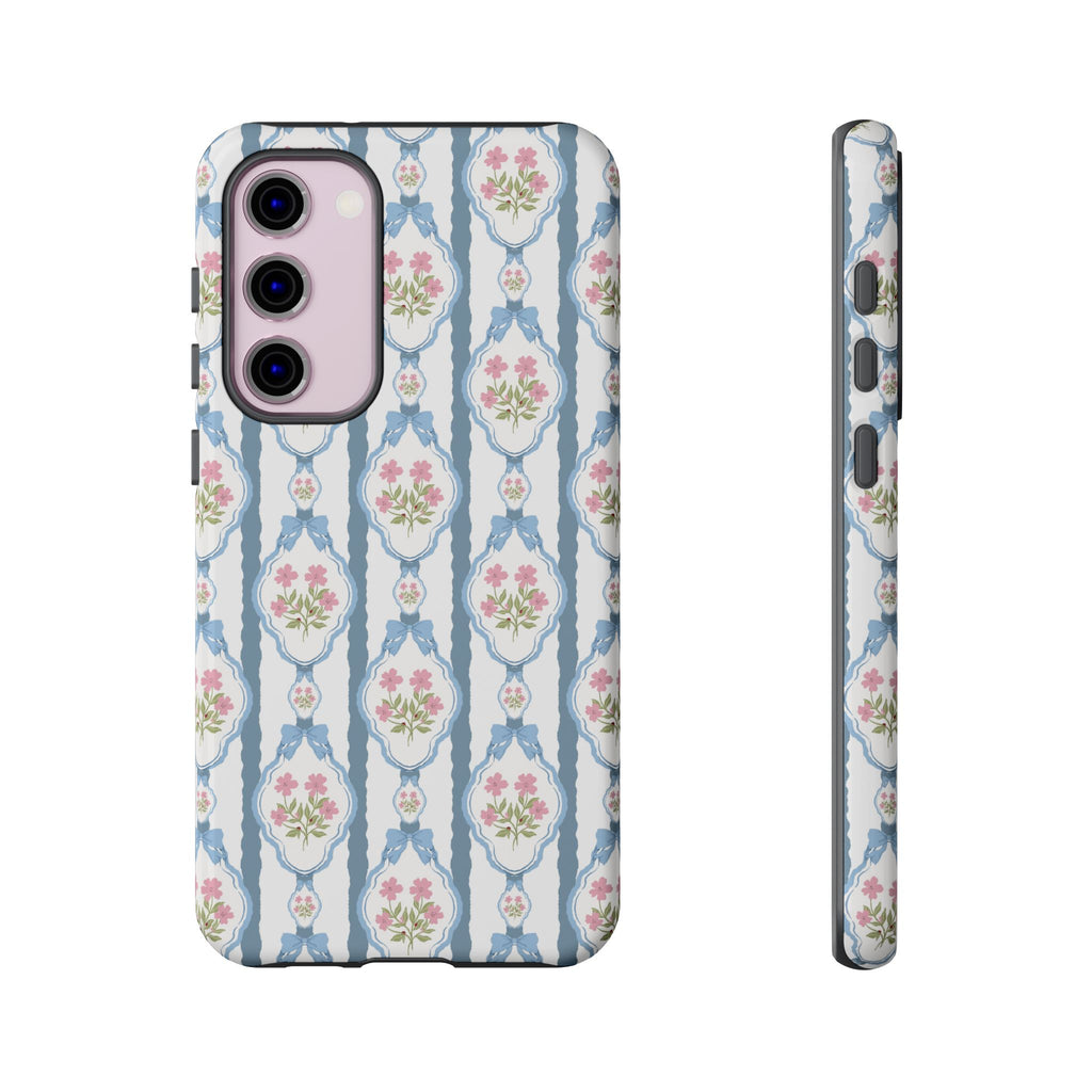 Coque de téléphone Vintage Nœud Bleu et Rose — Motif floral romantique « Tough Cases »