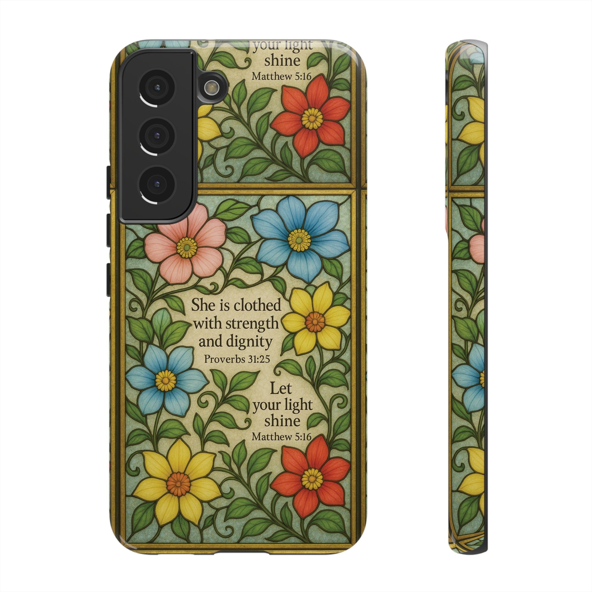 Pastel Floral Stained Glass Bible Verse Phone Case Christian Affirmation, Soft Faith Design, iPhone Samsung Google, Inspirational Gift for HerGift for Christians