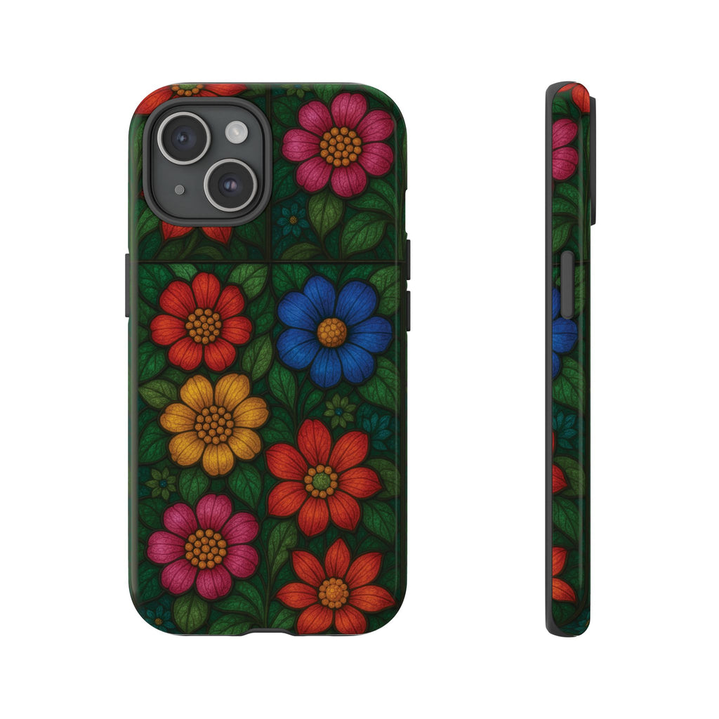 Coque de téléphone effet vitrail floral lumineux Art abstrait coloré, Étui de protection esthétique pour iPhone, Samsung et Google, Idée cadeau unique pour maman