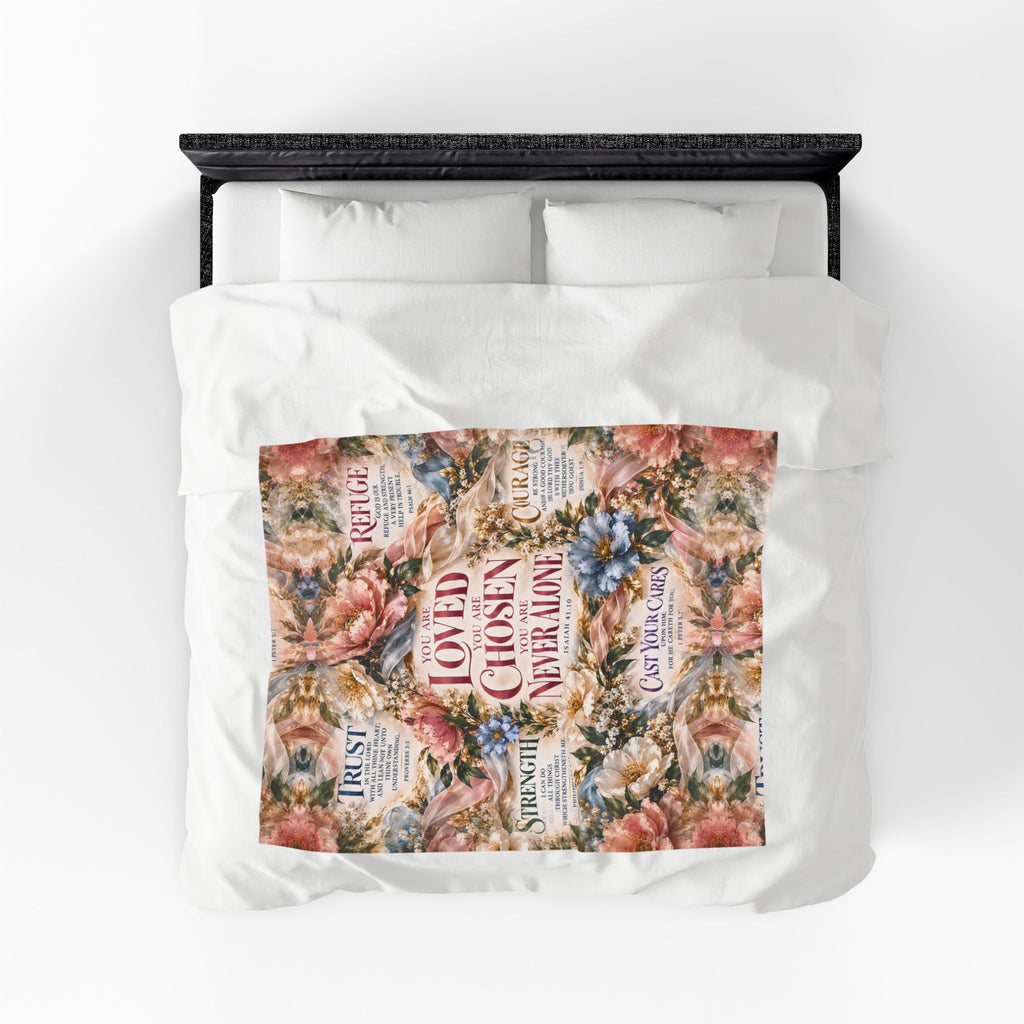 You Are Never Alone Comfort Blanket | Christian Encouragement Gift for Her | Velveteen Floral Scripture Throw