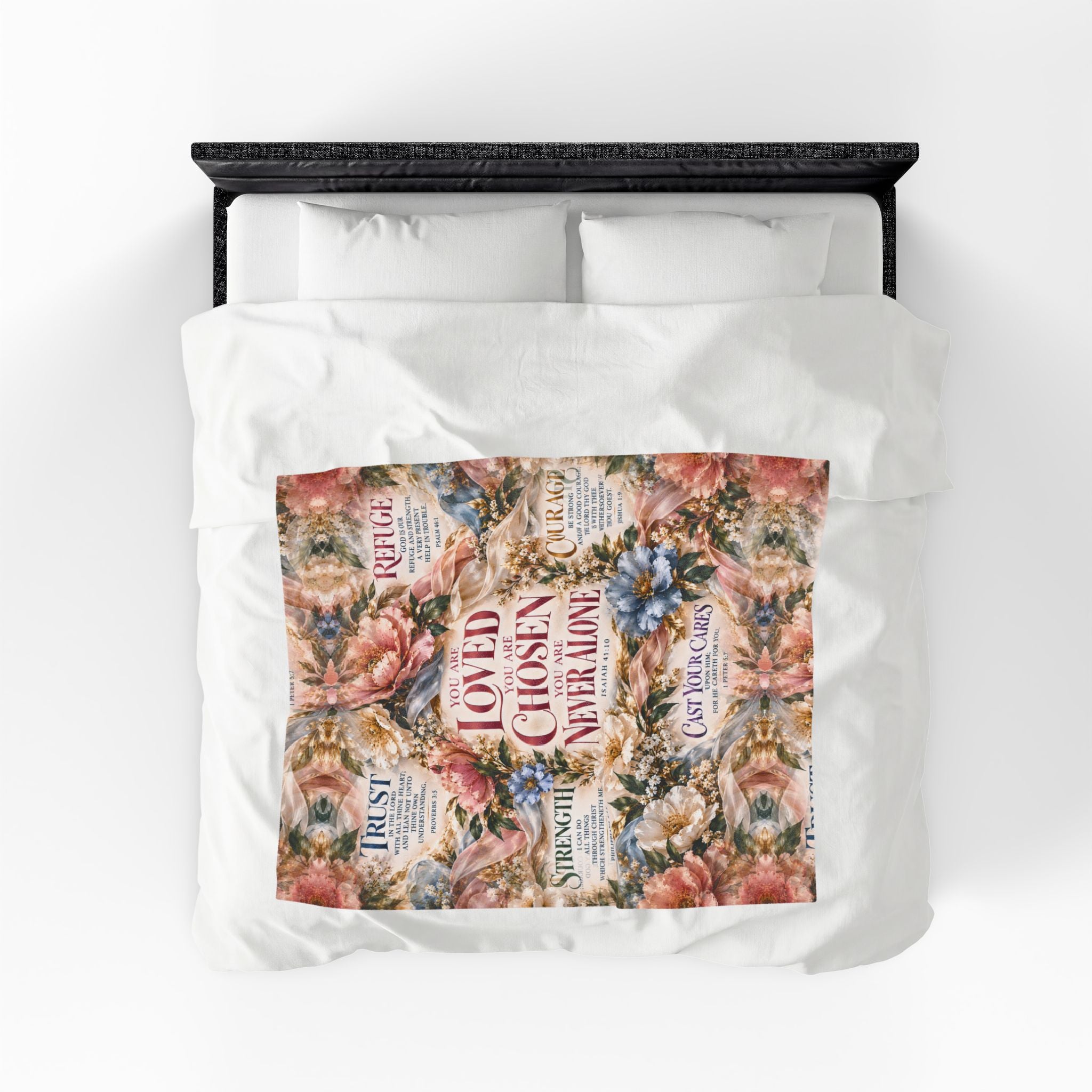 You Are Never Alone Comfort Blanket | Christian Encouragement Gift for Her | Velveteen Floral Scripture Throw