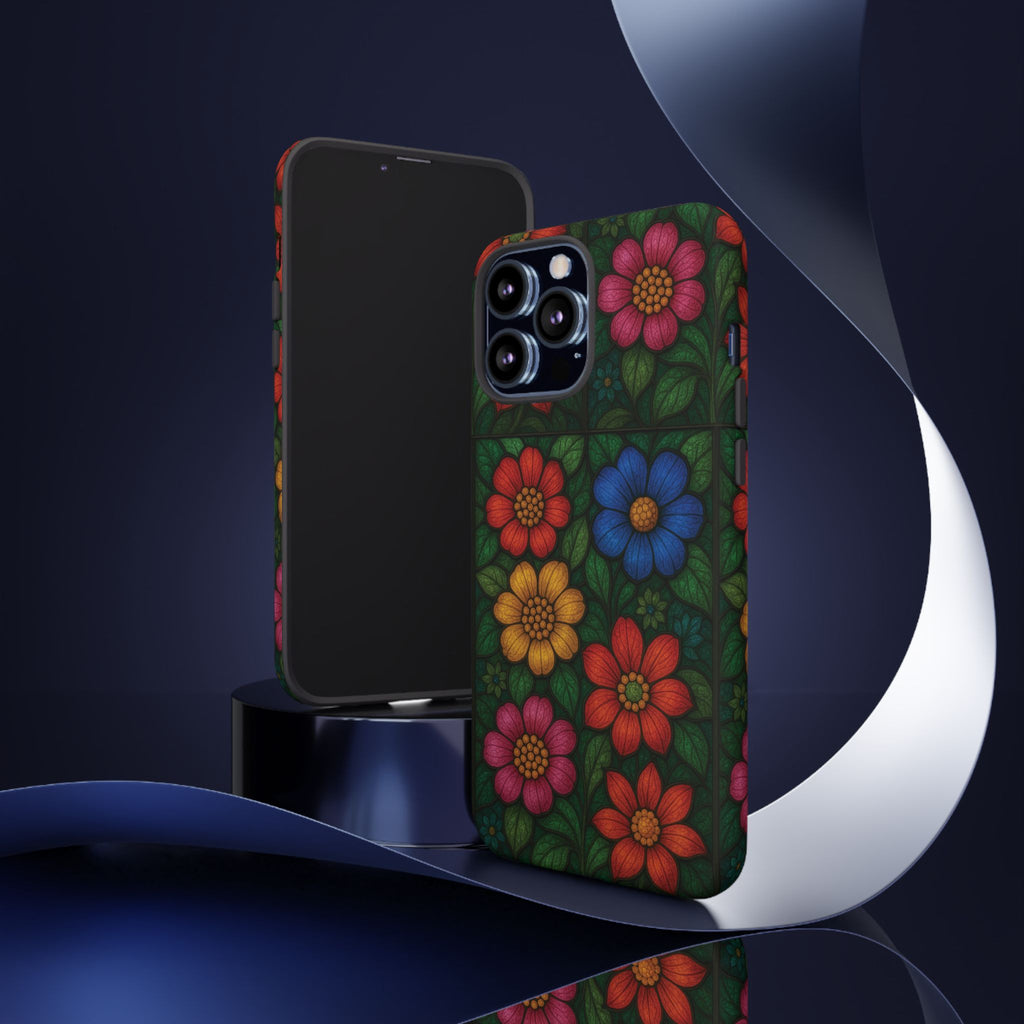 Coque de téléphone effet vitrail floral lumineux Art abstrait coloré, Étui de protection esthétique pour iPhone, Samsung et Google, Idée cadeau unique pour maman
