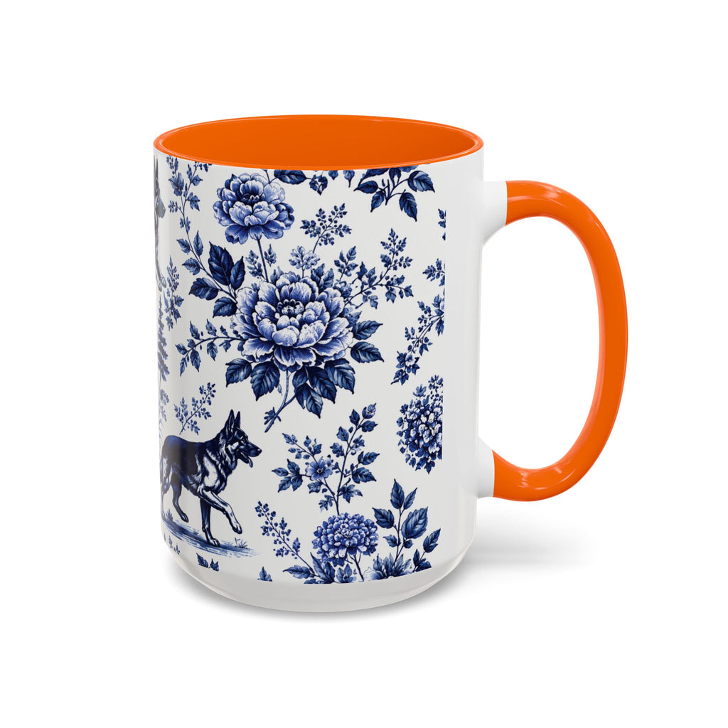 Elegant German Shepherd Floral Mug | Luxury Blue Toile Coffee Mug 11/15oz Accent Ceramic