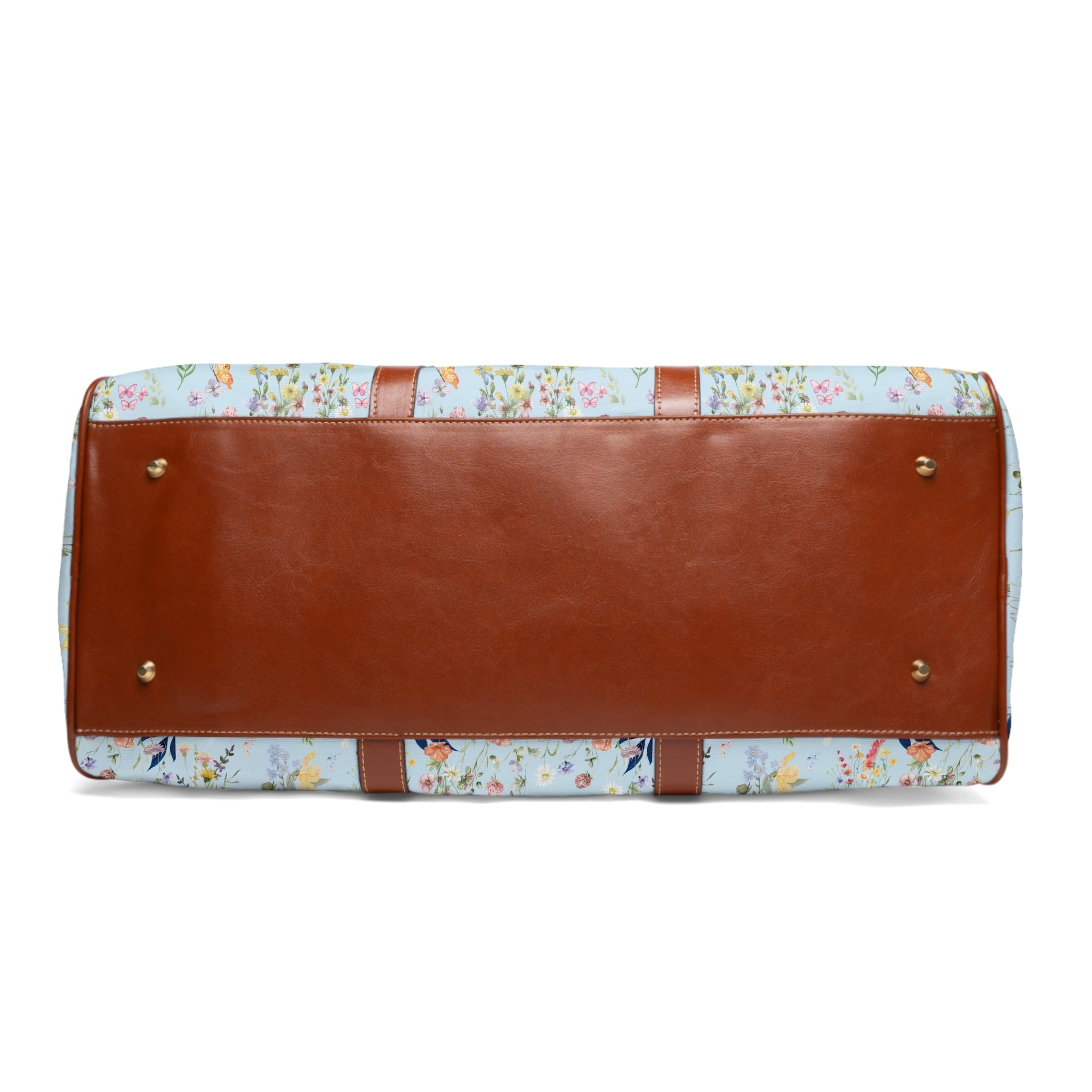 Icy Blue Floral Waterproof Travel Duffel  Watercolor Wildflowers Carry-On Bag