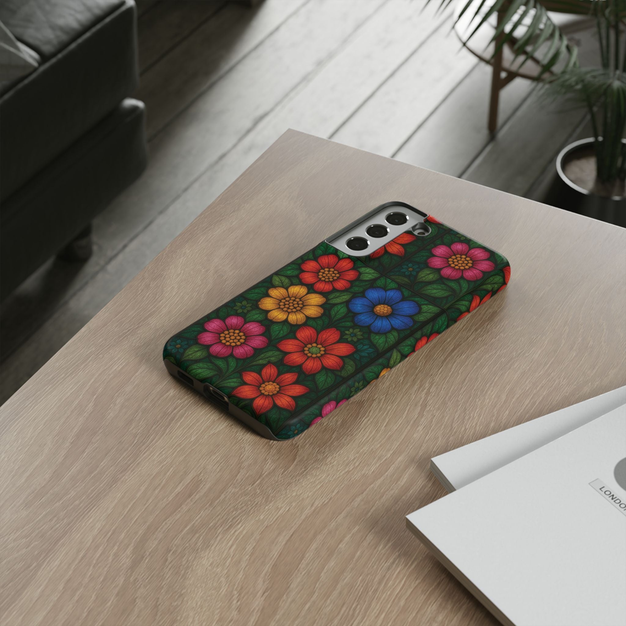 Coque de téléphone effet vitrail floral lumineux Art abstrait coloré, Étui de protection esthétique pour iPhone, Samsung et Google, Idée cadeau unique pour maman