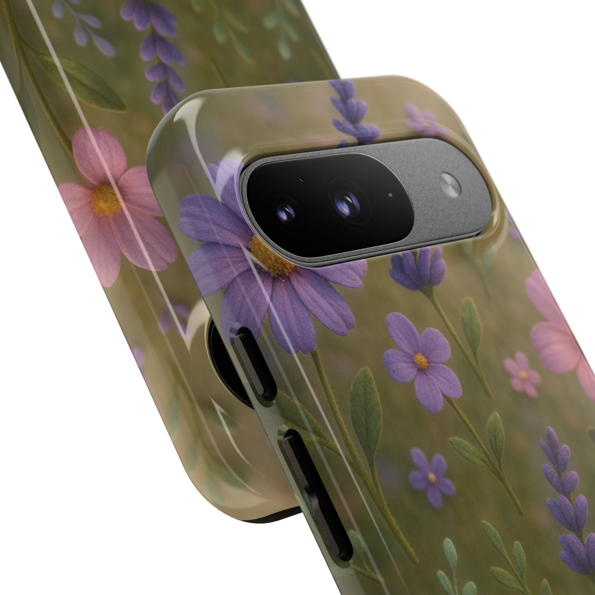 Pastel Flowers 3D Illusion Wildflower Phone Case Cute Pastel Floral Design in Lavender, Pink, Mint Green Aesthetic Protective Case for iPhone and  Android