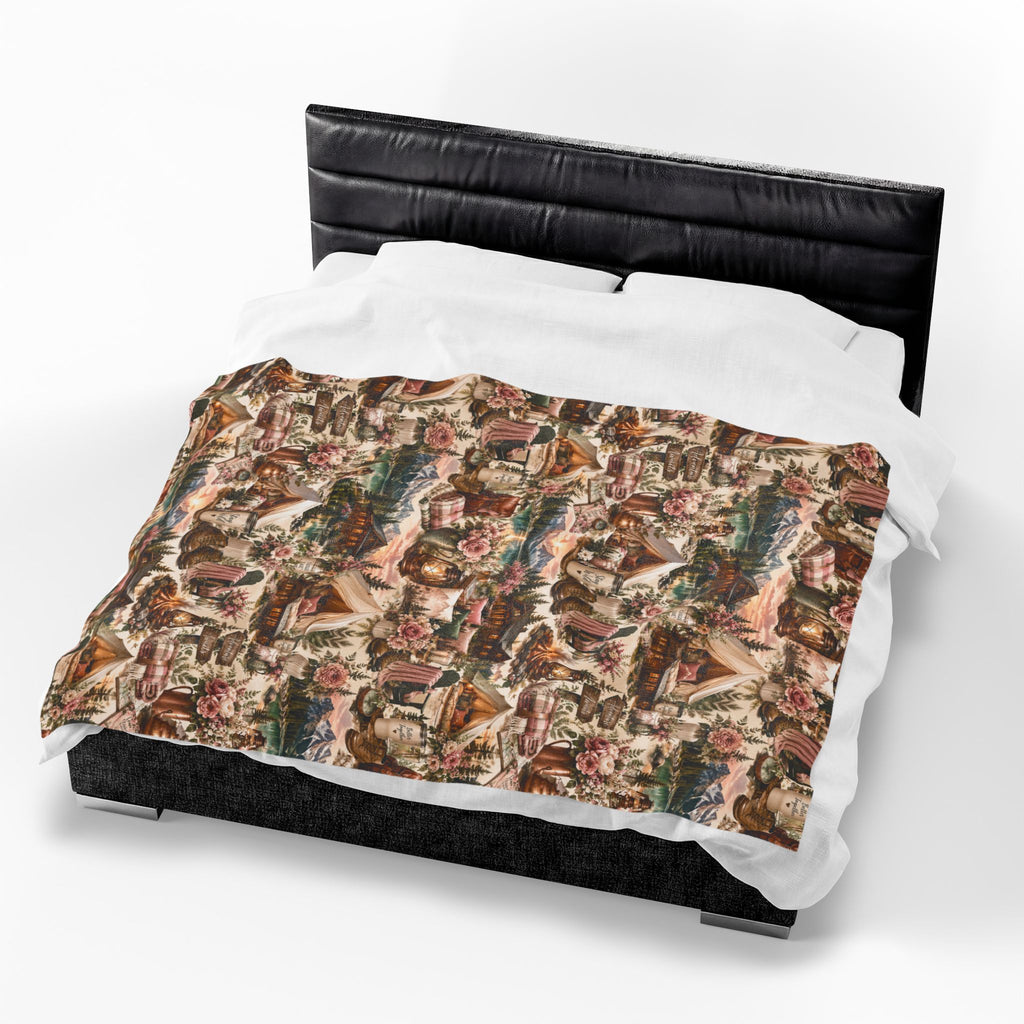 Cozy Cabin Camping Velveteen Plush Blanket Outdoor