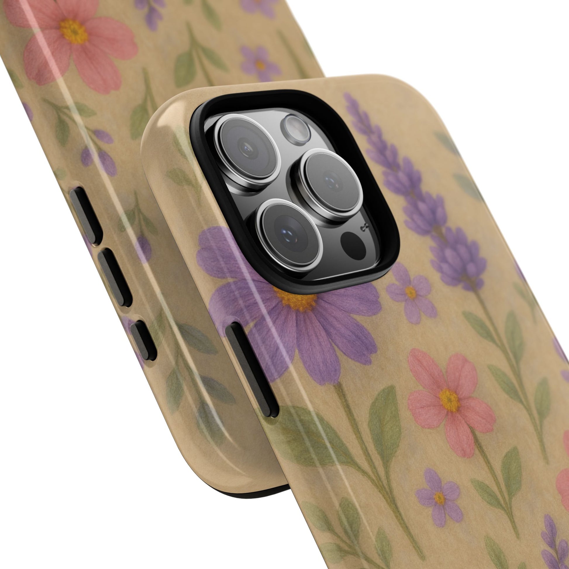 3D Illusion Wildflower Phone Case Cute Pastel Floral Design in Lavender, Pink, Mint Green – Aesthetic Protective Case for iPhone and  Android