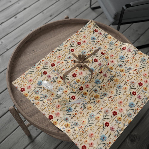 BOHO 3D Illusion Wildflowers Gift Wrap it's Perfect for Weddings, Bridal and Baby Showers Eco-Friendly, Vibrant Design in Matte Satin, All Occasion
