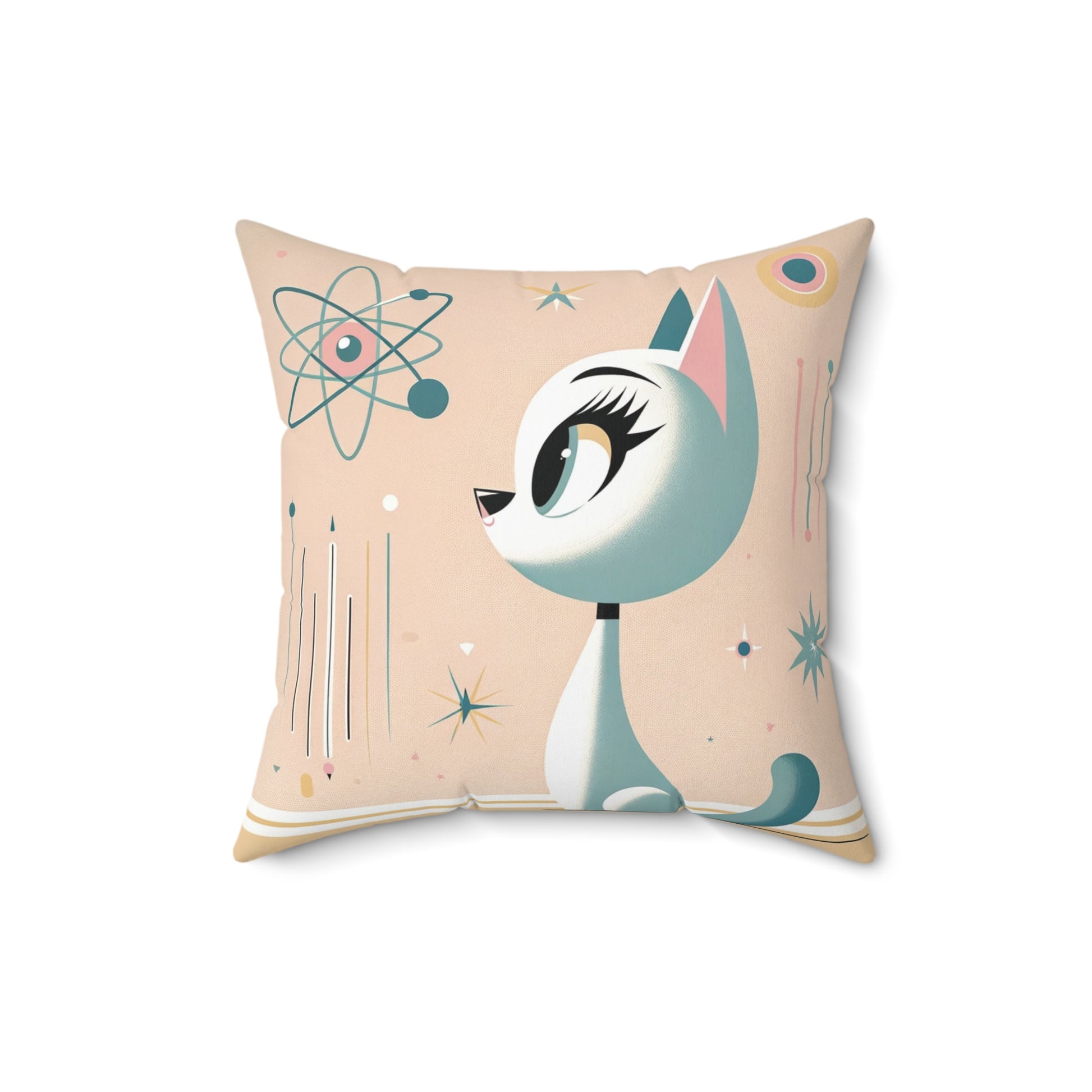 Atomic Cat Pastel 3D Floral Illusion Square Pillow   Luxurious Retro Elegant Home Living Room Decor Enhancement Decor Comfort for Bedroom or Housewarming Gift New House, Bridal Shower Gift.