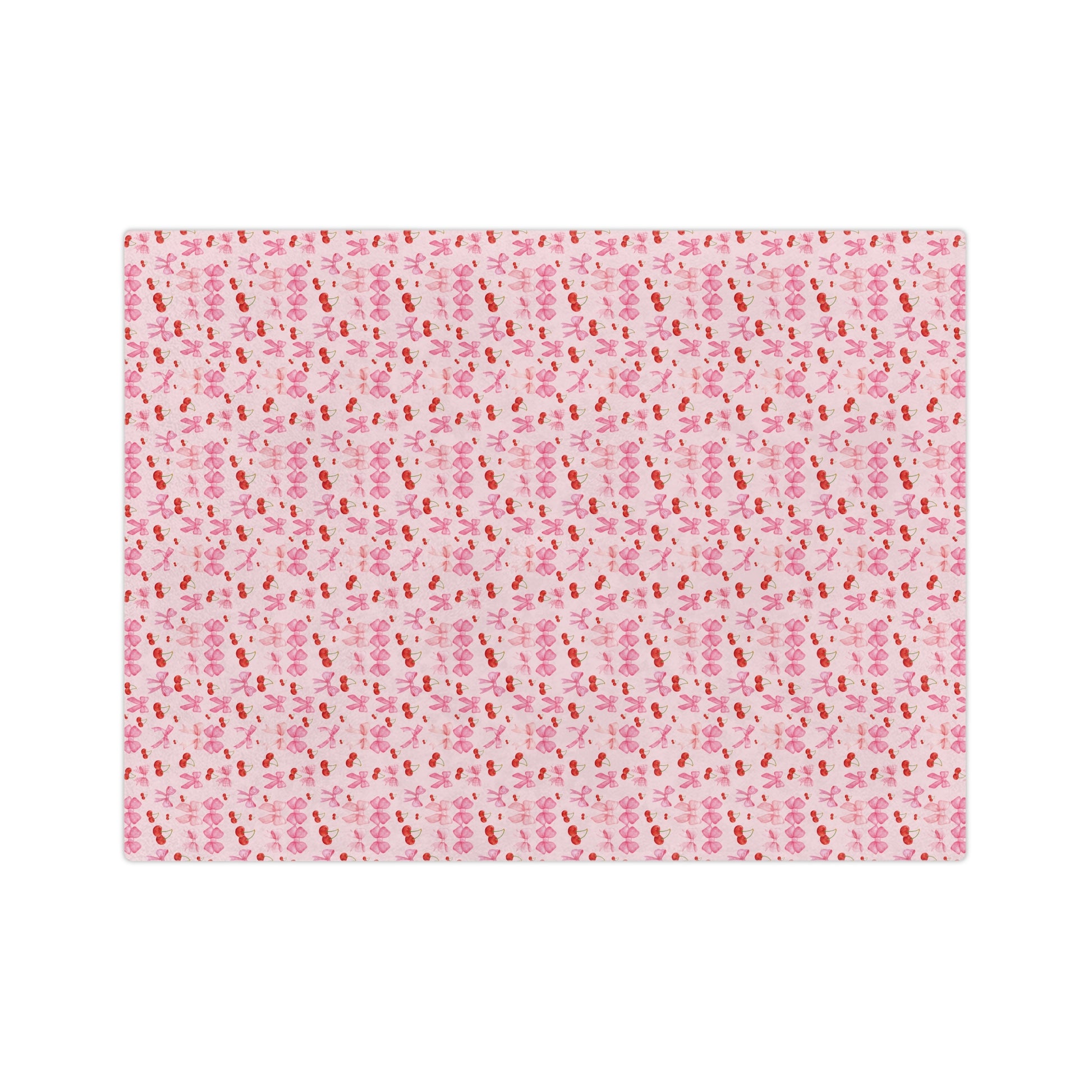 Minky Blanket Coquette Cherry Ribbon Bows Design in Luxurious 100% Polyester Cozy Comfort Throw Ultra-Soft Microfiber Comfort Blanket, Perfect for Snuggling Decor, Cozy All-Season Warmth, Comfort Housewarming Gift Throw.