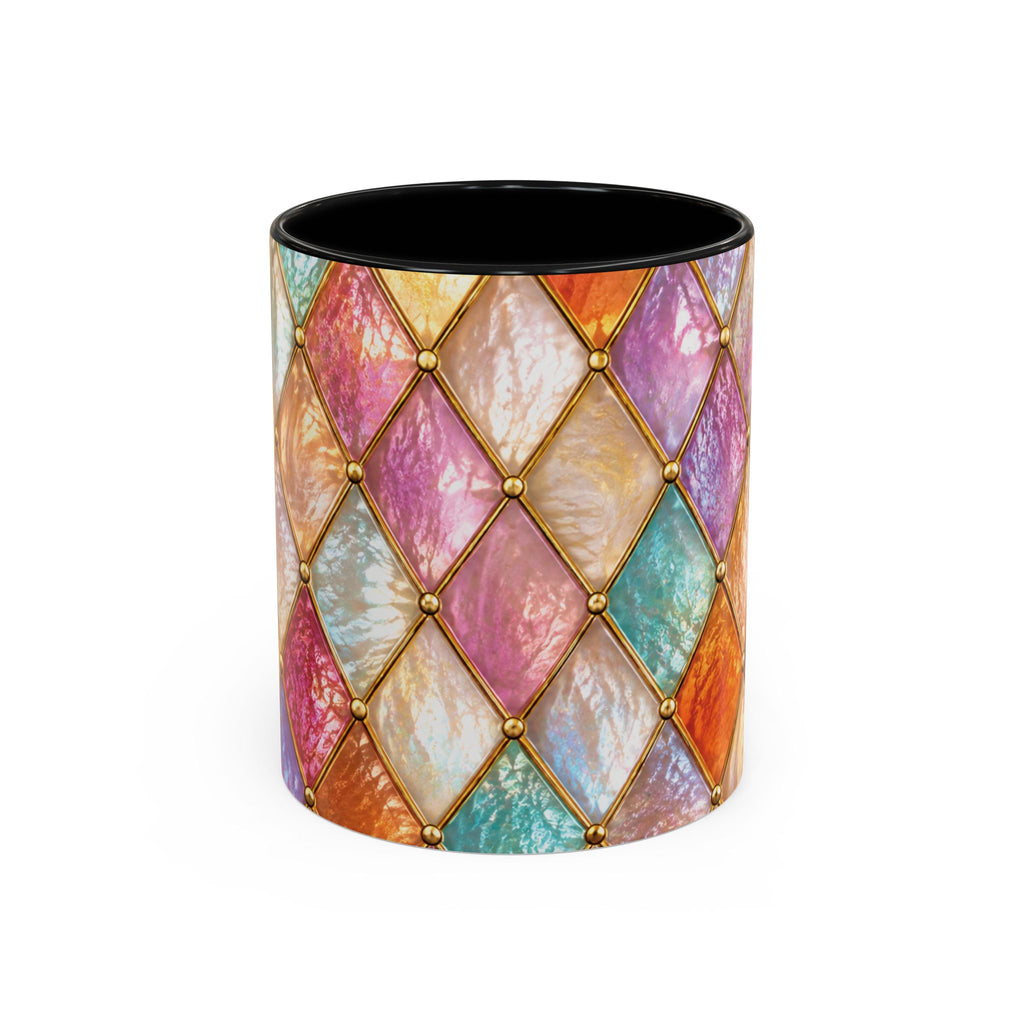 Colorful Jewel-Quilt Accent Coffee Mug — Vibrant Stained-Glass Pattern (11/15oz) Gift for her