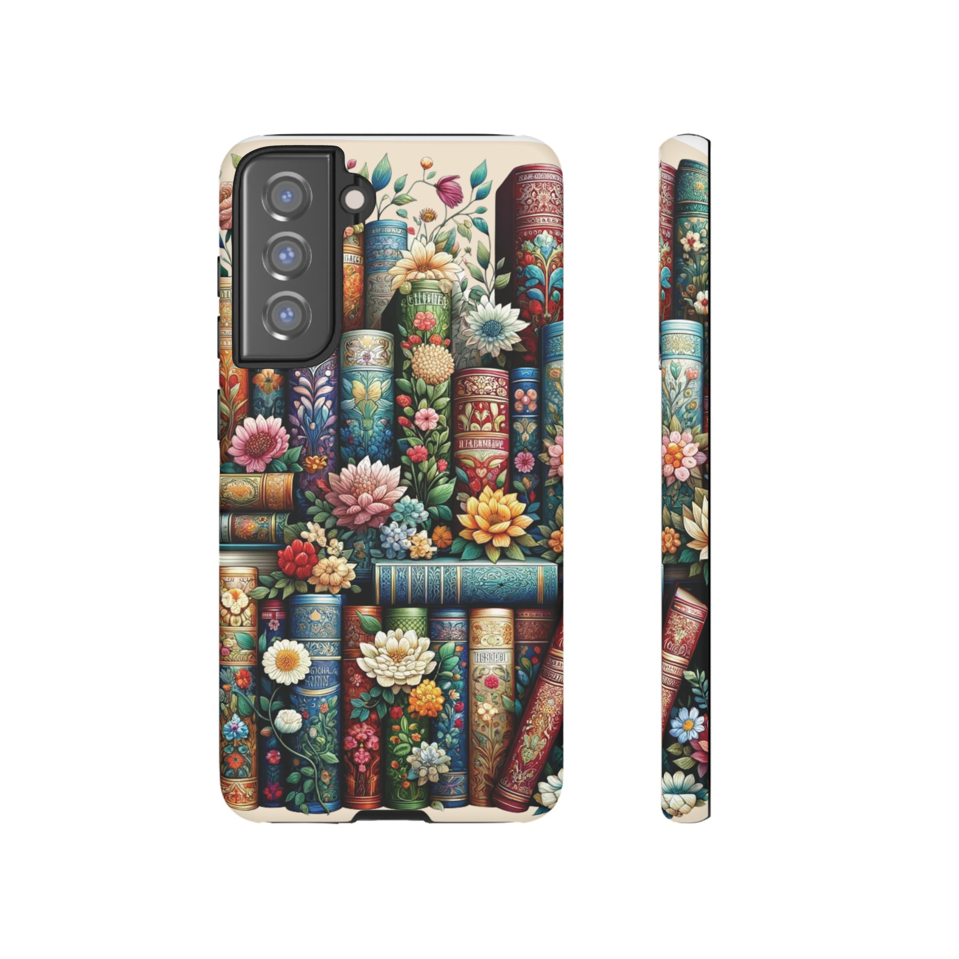Books and Floral Boho Luxury Phone Tough Case Floral Elegant Durable Stylish for Modern Devices iPhone 15, Samsung iPhone Samsung Accessory Gift for Her.