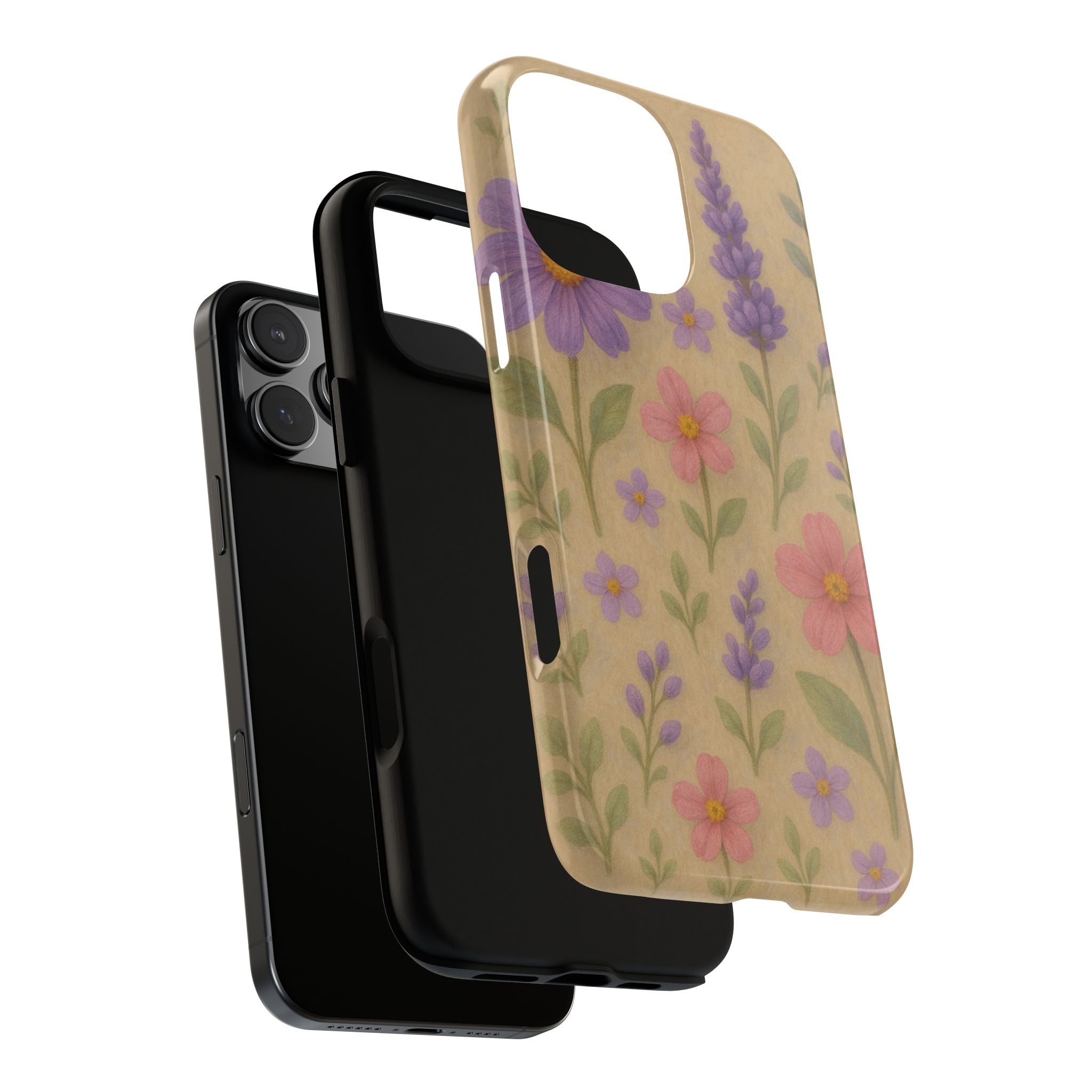 3D Illusion Wildflower Phone Case Cute Pastel Floral Design in Lavender, Pink, Mint Green – Aesthetic Protective Case for iPhone and  Android