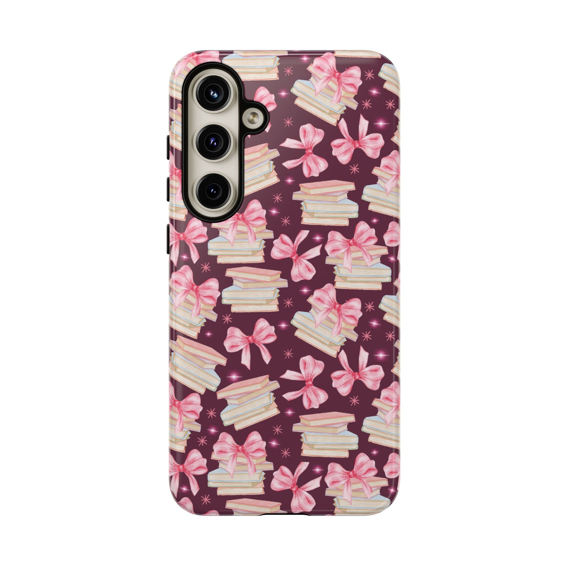 Coquette Pink Bows & Books Phone Case for iPhone 17 and Samsung, Pixel | Stylish Protective Cover Gift for Her Perfect for Floral Lover