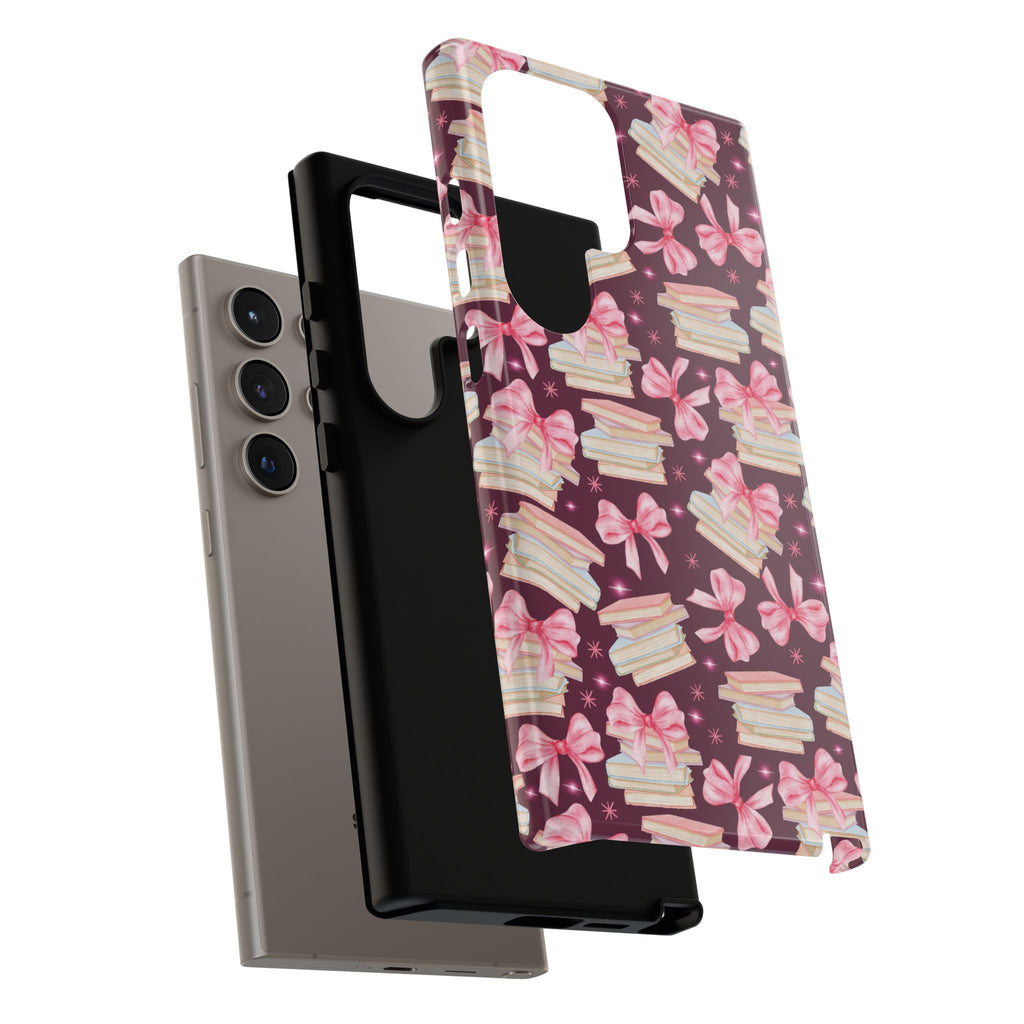 Coquette Pink Bows & Books Phone Case for iPhone 17 and Samsung, Pixel | Stylish Protective Cover Gift for Her Perfect for Floral Lover