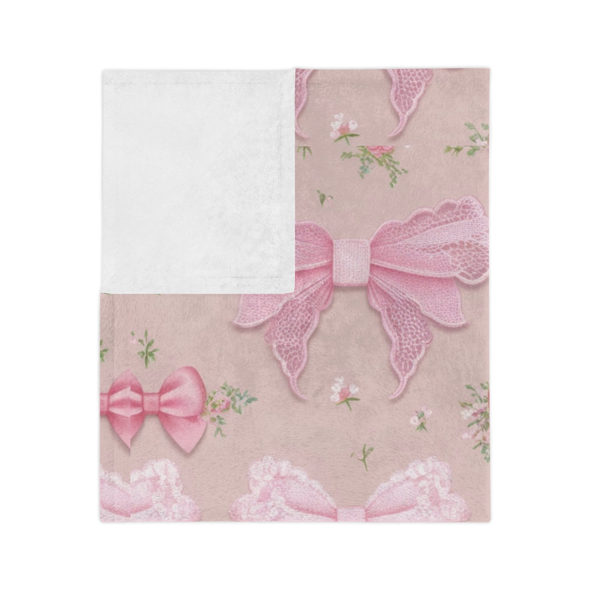 Pink Bows with Floral Minky Blanket Soft, Festive, and Perfect for Holiday Snuggles and Gifting Housewarming Gift Throw