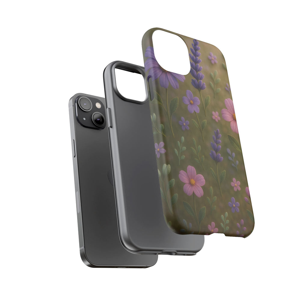 Pastel Flowers 3D Illusion Wildflower Phone Case Cute Pastel Floral Design in Lavender, Pink, Mint Green Aesthetic Protective Case for iPhone and  Android