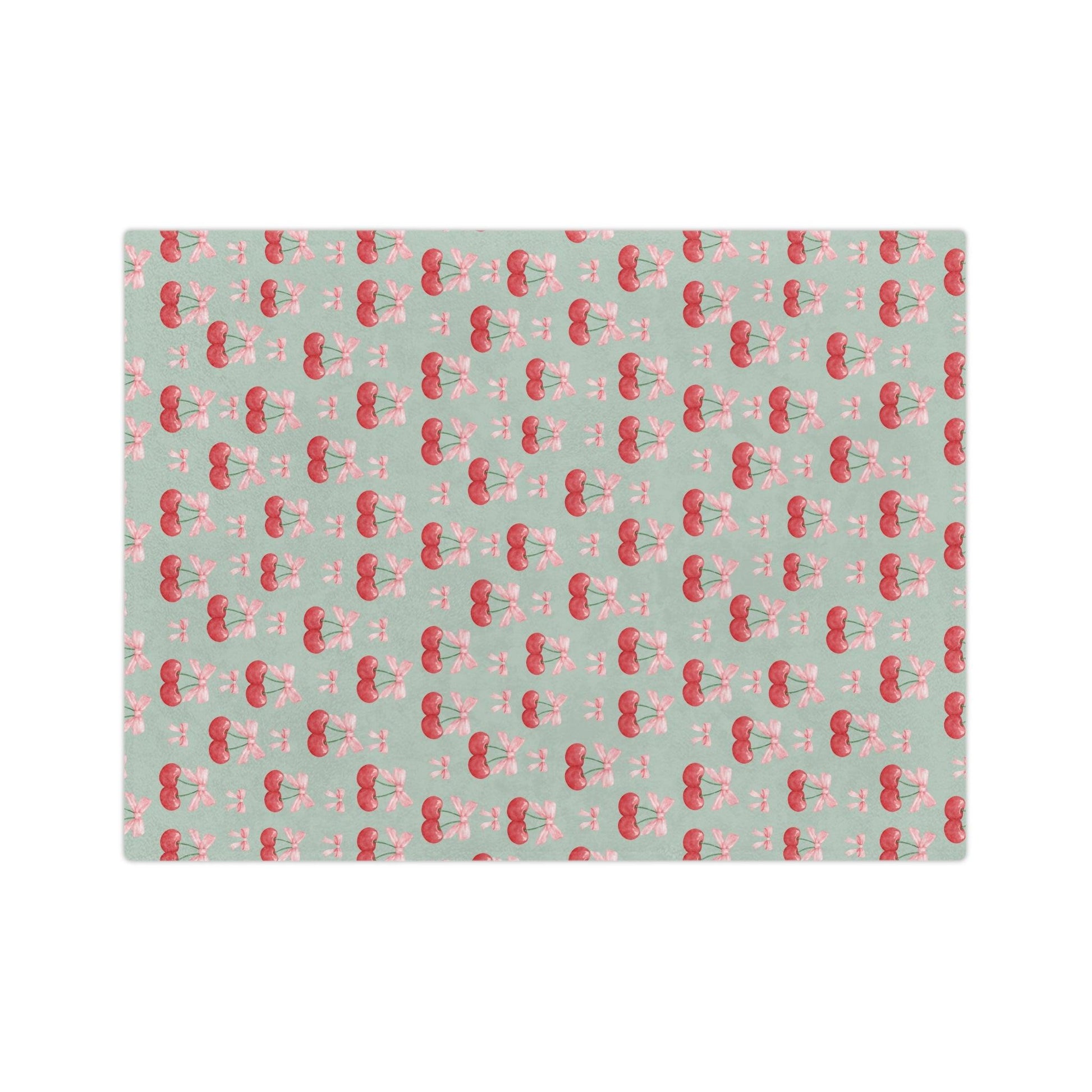 Cherry & Pink Bow Velveteen Throw Ultra-Soft Microfiber Comfort Blanket, Perfect for Snuggling & Decor, Cozy All-Season Warmth, Blanket Luxurious Comfort Meets Enchanting Design Housewarming Gift Throw - MRSBYVALLE