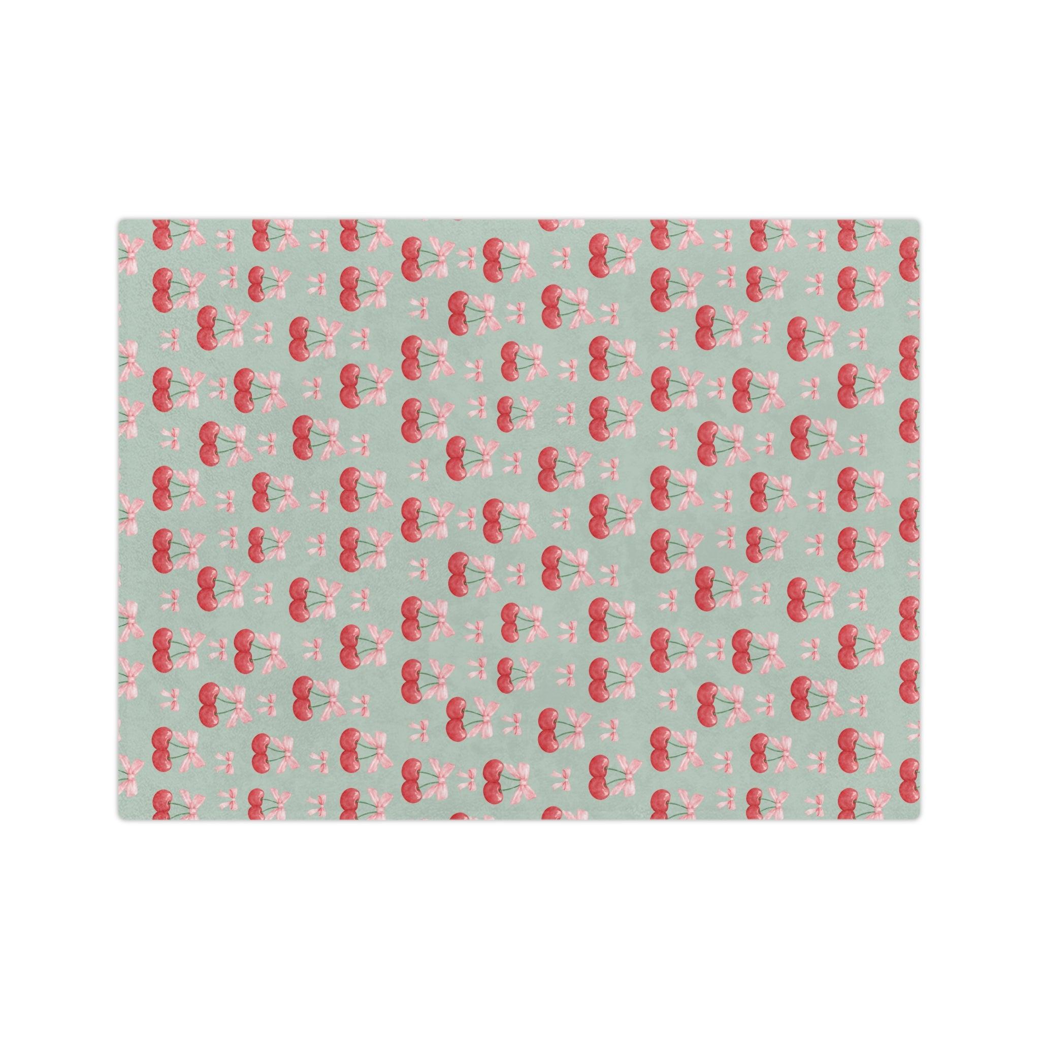 Cherry & Pink Bow Velveteen Throw Ultra-Soft Microfiber Comfort Blanket, Perfect for Snuggling & Decor, Cozy All-Season Warmth, Blanket Luxurious Comfort Meets Enchanting Design Housewarming Gift Throw - MRSBYVALLE