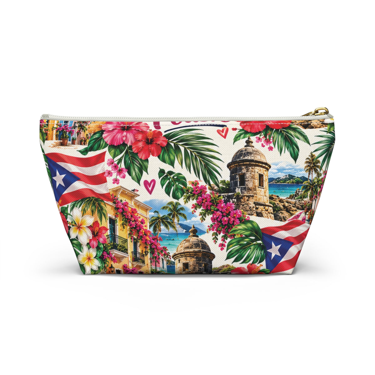 Puerto Rican Floral Accessory Pouch — "Mi Puerto Rican Pouch" Travel Makeup Bag