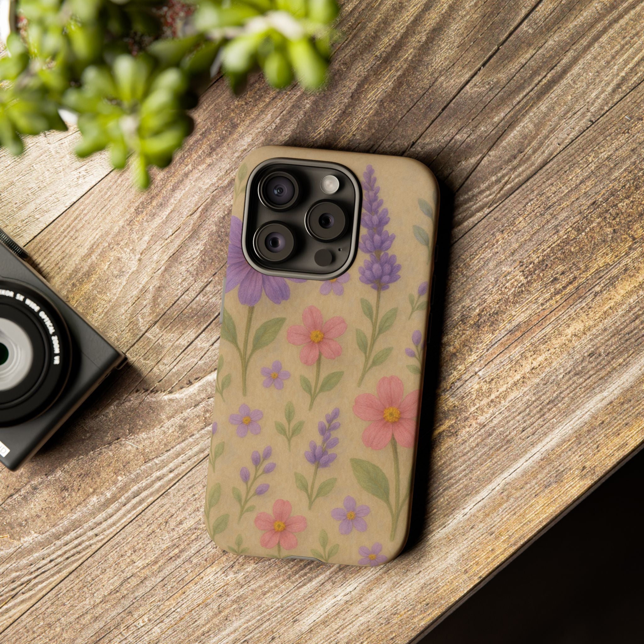 3D Illusion Wildflower Phone Case Cute Pastel Floral Design in Lavender, Pink, Mint Green – Aesthetic Protective Case for iPhone and  Android