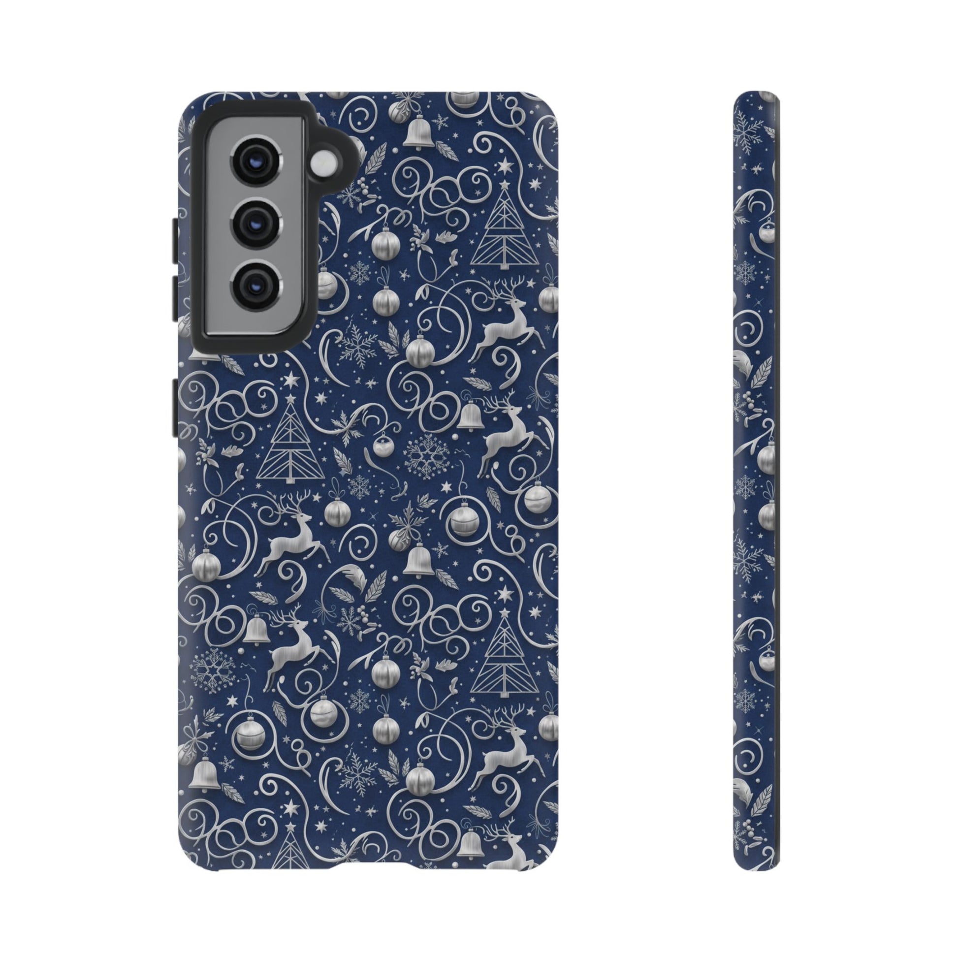 Blue & Silver Christmas Phone Case – Holiday Sparkle Design for iPhone 17, All iPhones & Galaxy | MRSBYVALLE Gift for Her