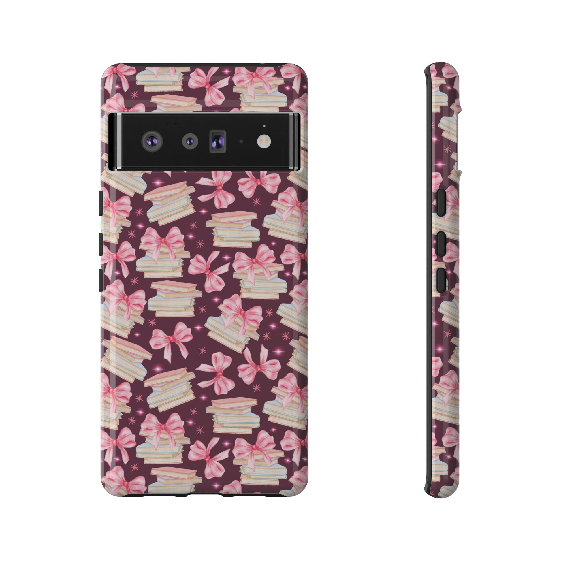 Coquette Pink Bows & Books Phone Case for iPhone 16 15 14 13 12  21 23 Samsung, and Pixel | Stylish Protective Cover Gift for Her Perfect for Floral Lover