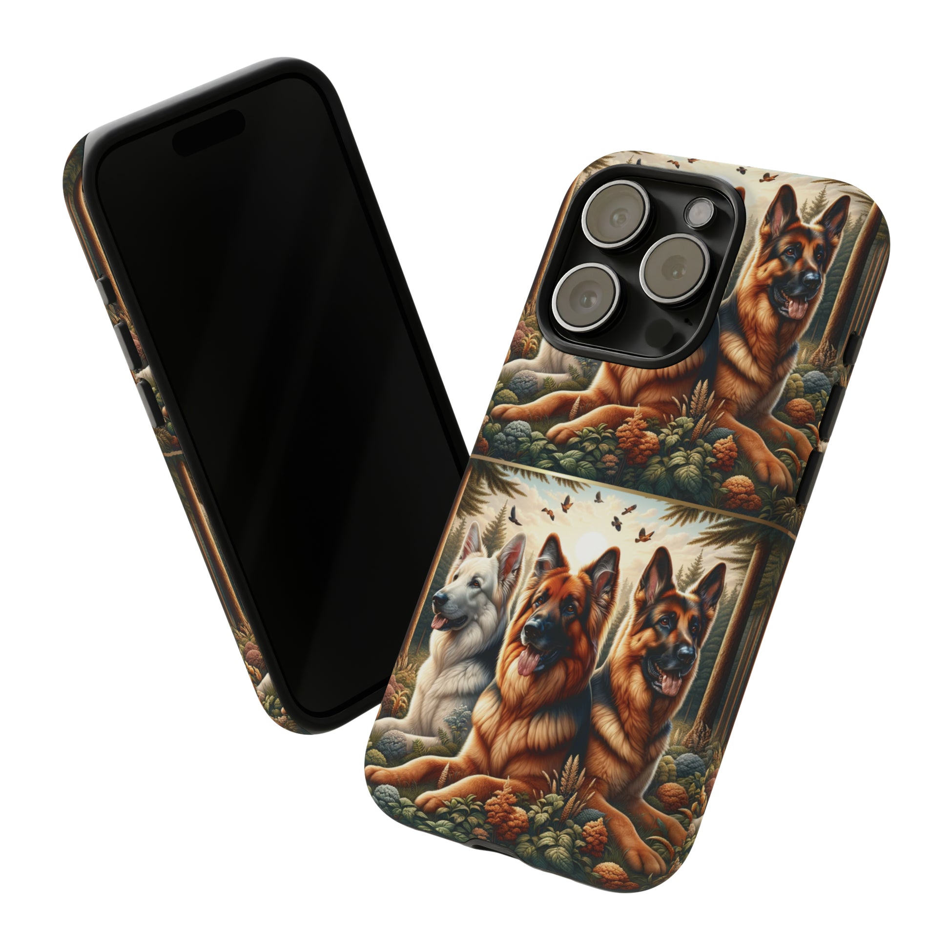 German Shepherd Phone Tough Case Floral Elegant Durable Dog Lover Devices iPhone 15, Samsung iPhone Samsung Accessory Gift for Her.