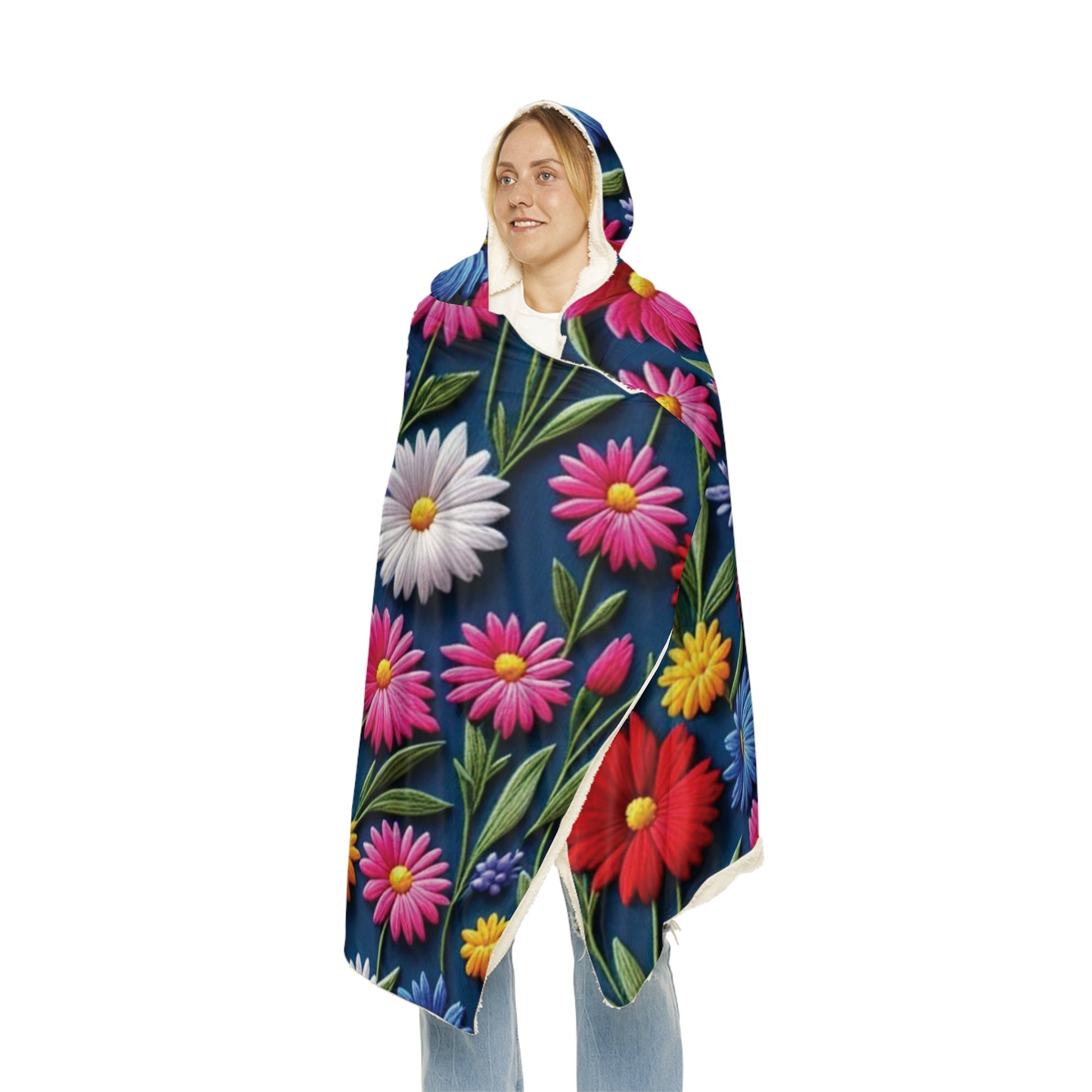3D Illusion Wildflower Hooded Snuggle Blanket Cozy Throw for Her, Soft Winter Comfort, Relaxation, Movie Nights, Unique Floral Gift for Mom Housewarmimg