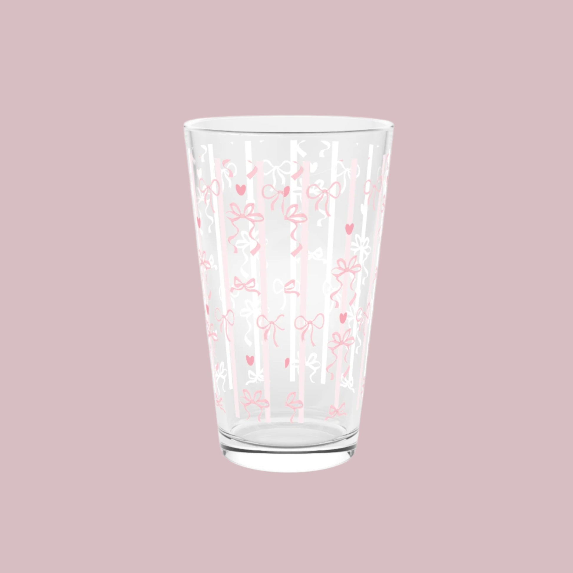 Pint Glass, Pink Bows & Ribbons, Cute Aesthetic Drinkware, Girly Gift, Elegant Glassware, Feminine Decor, Stylish Beverage Glass, Handwash Only 16 oz