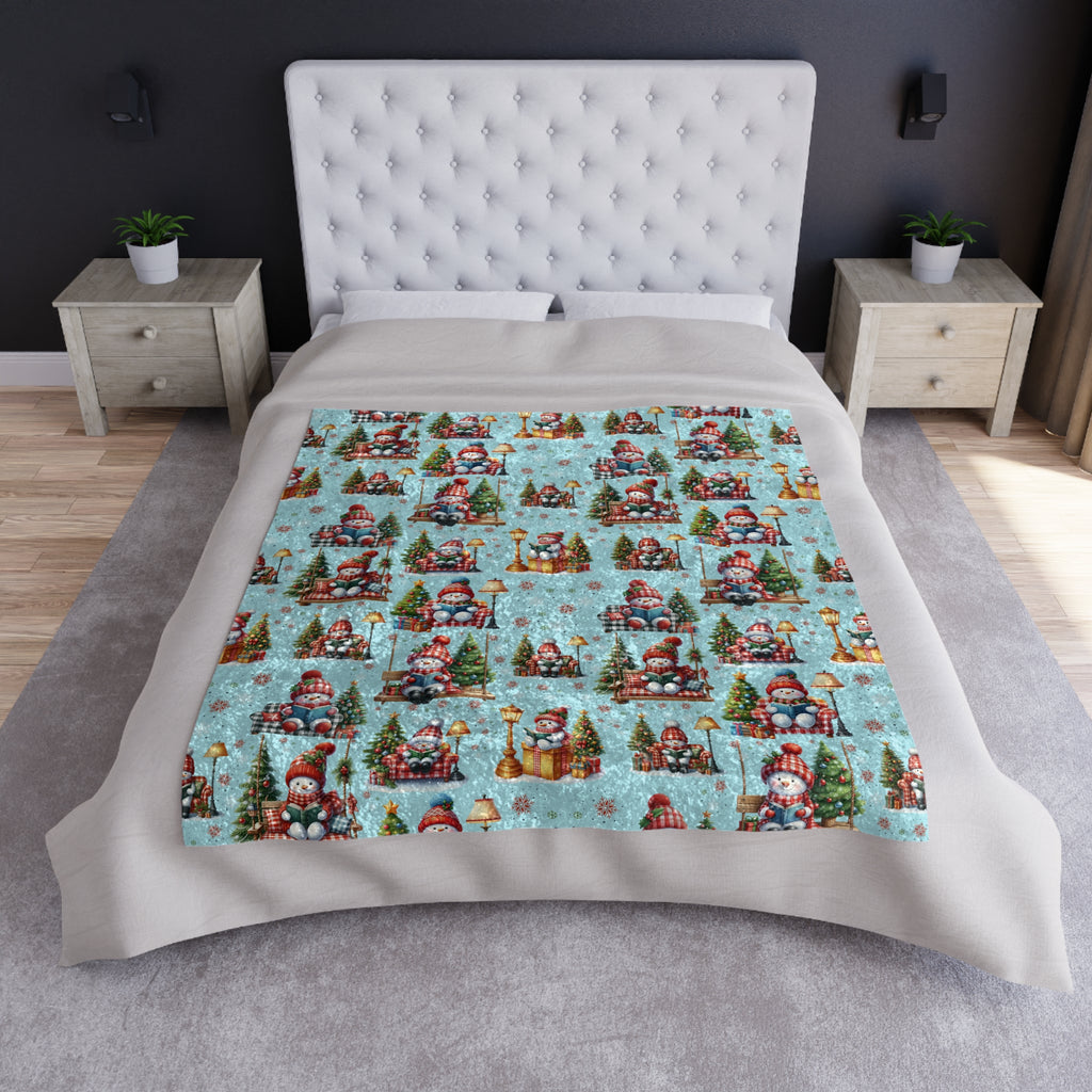 Luxuriously Soft Crushed Velvet Christmas Snowman Blanket - Super Cozy & Warm Holiday Throw, Perfect for Winter Nights, Festive Décor, and Gifting - Snuggle in Style! - MRSBYVALLE