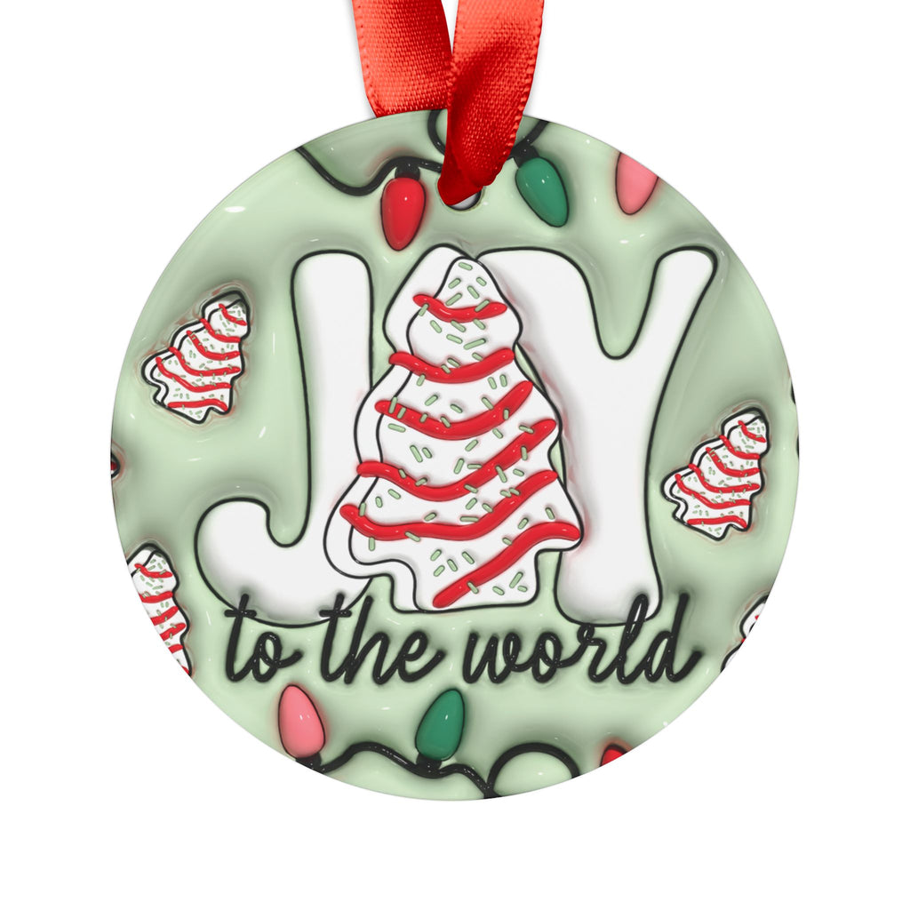 3D 'Joy to the World' Inflated Illusion Ornament with Red Ribbon – Festive Christmas Decor, Glossy Finish, 2.9x2.9 Inches, Unique Tree Accent for the Holidays - MRSBYVALLE