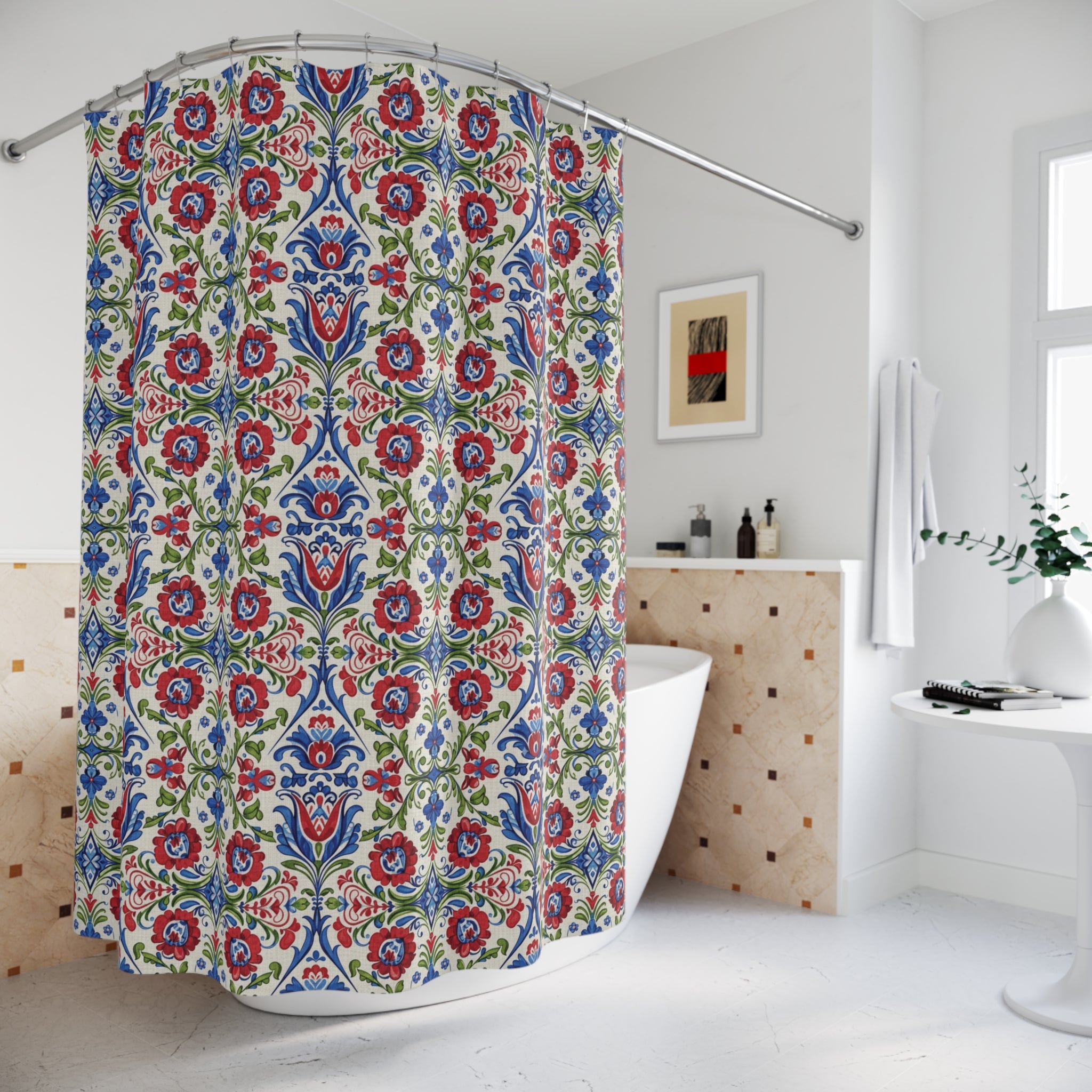 Shower Curtains, Kashubian Folk Art Polish Design Home Decor, Bathroom Decor, Folk Art, Polish Gifts, Unique Shower Curtains Hooks Not Included