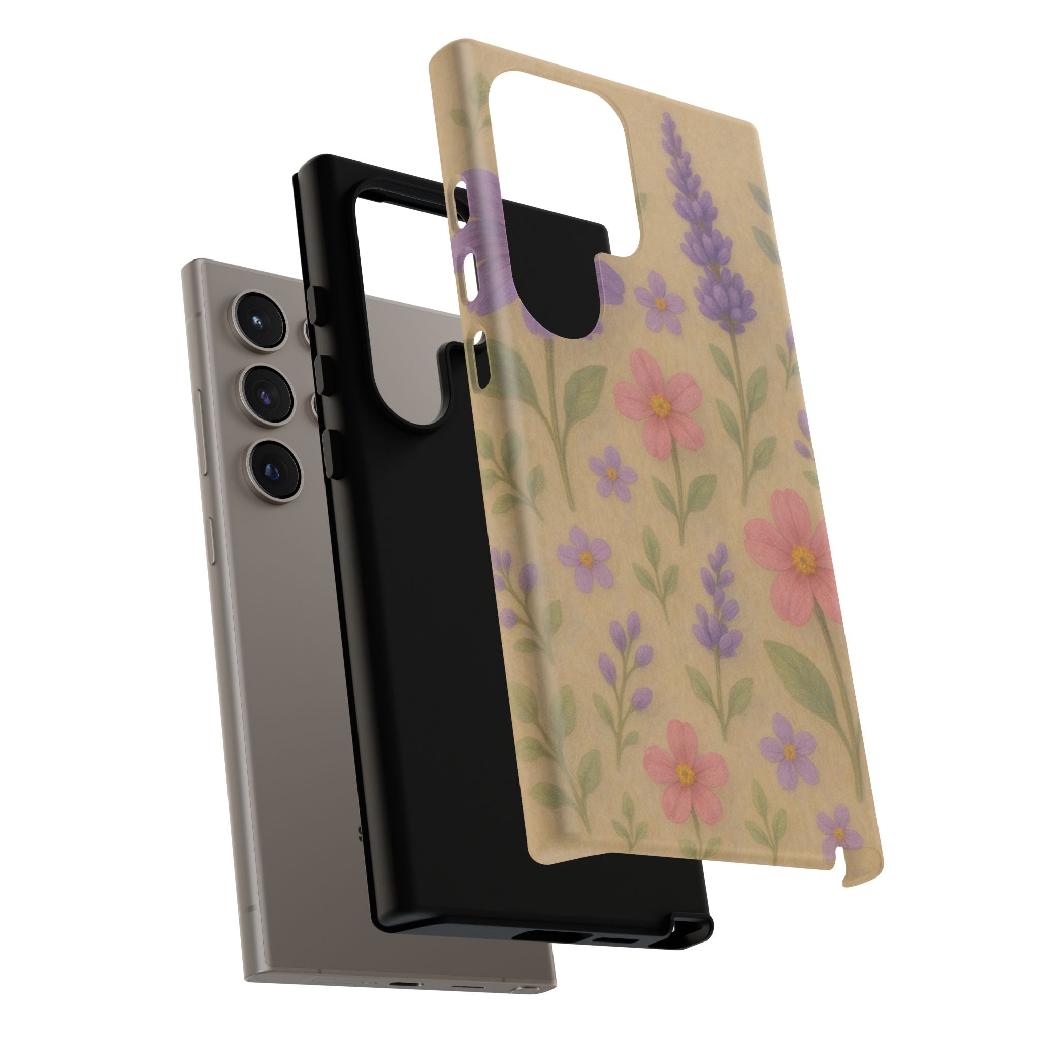 3D Illusion Wildflower Phone Case Cute Pastel Floral Design in Lavender, Pink, Mint Green – Aesthetic Protective Case for iPhone and  Android