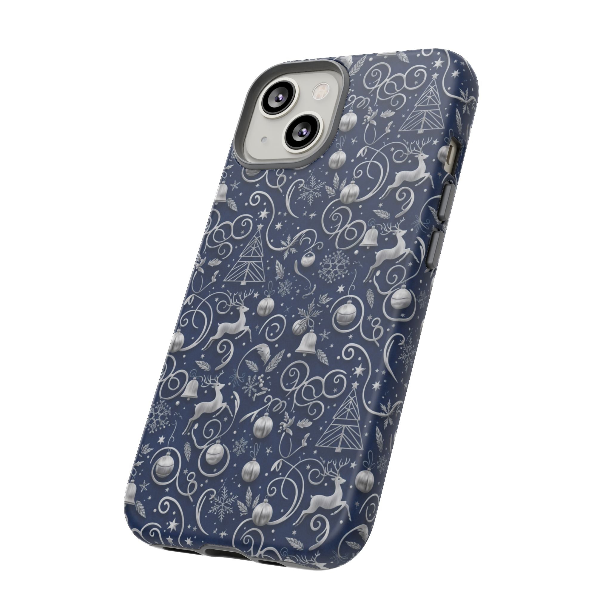 Coque Téléphone Noël Bleu & Argent – Motif Paillettes Festives pour iPhone 17, Tous iPhones & Galaxy | Cadeau MRSBYVALLE pour Elle