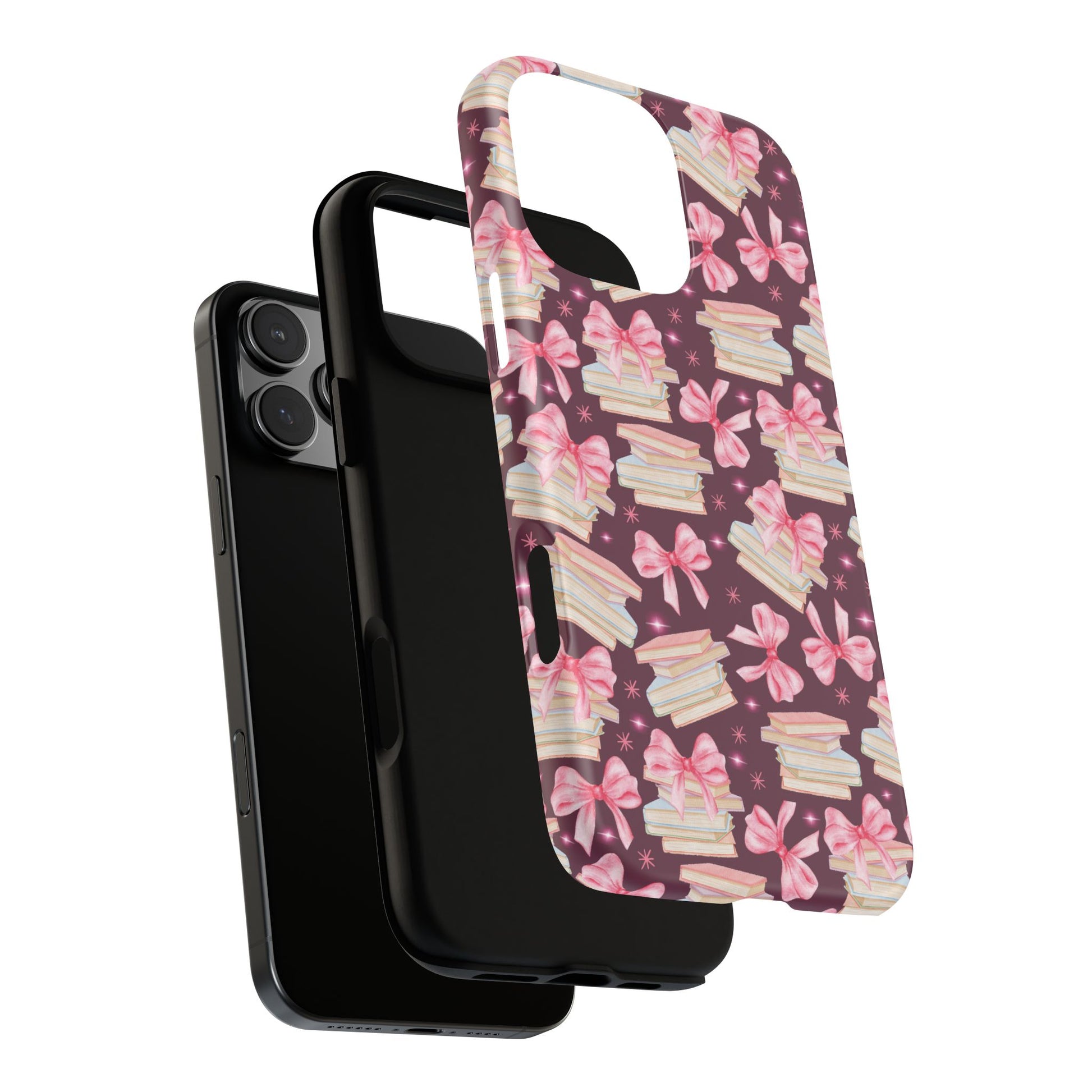 Coquette Pink Bows & Books Phone Case for iPhone 17 and Samsung, Pixel | Stylish Protective Cover Gift for Her Perfect for Floral Lover