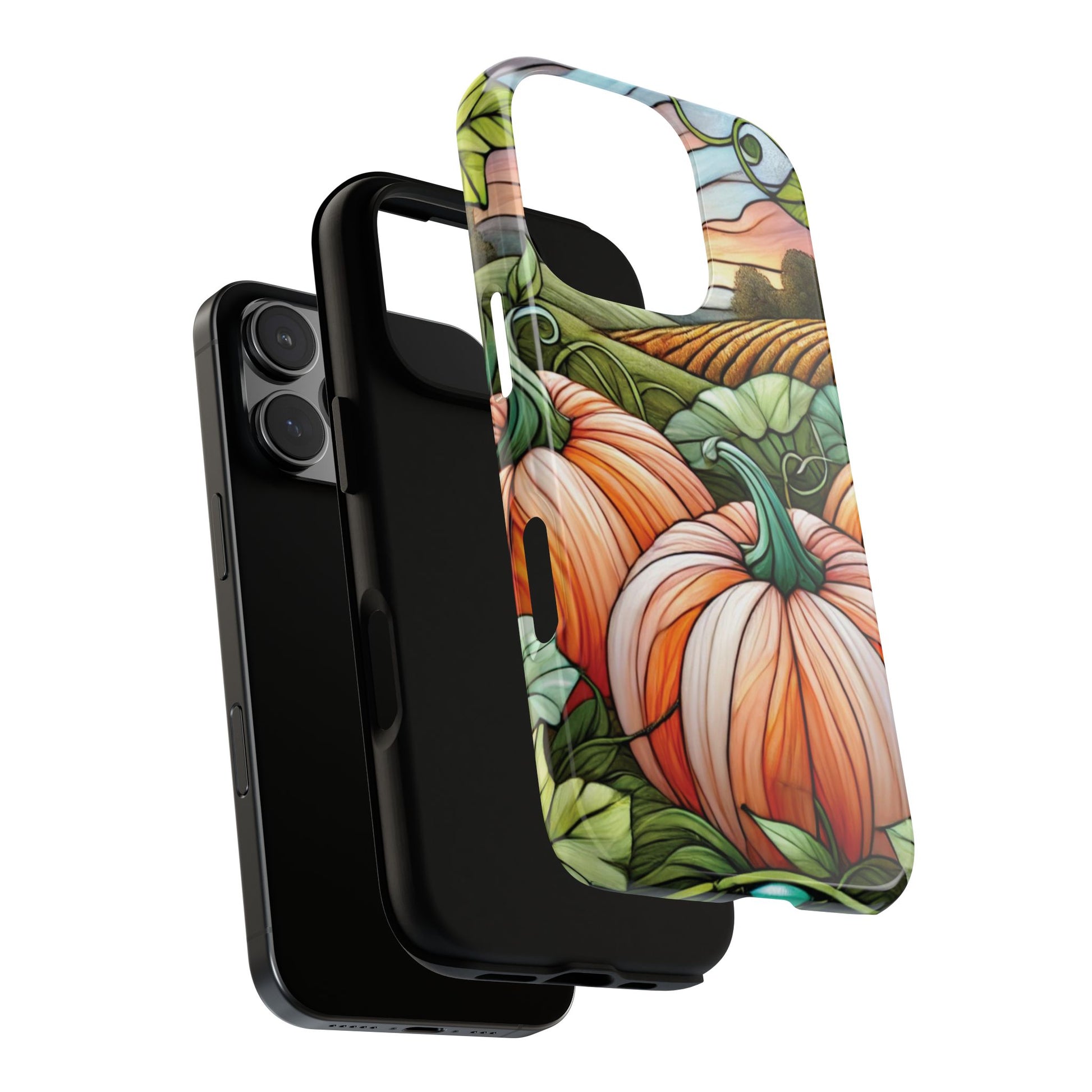 Pumpkins Phone Case Fall Faux Stained-Glass Thanksgiving Cover Pumpkin Lovers Gift for Galaxy S 24 23 22 21 Pixel 5 6 7 8 iPhone 17 , 16 15 14 13 12 Samsung iPhone Samsung Gift for Her