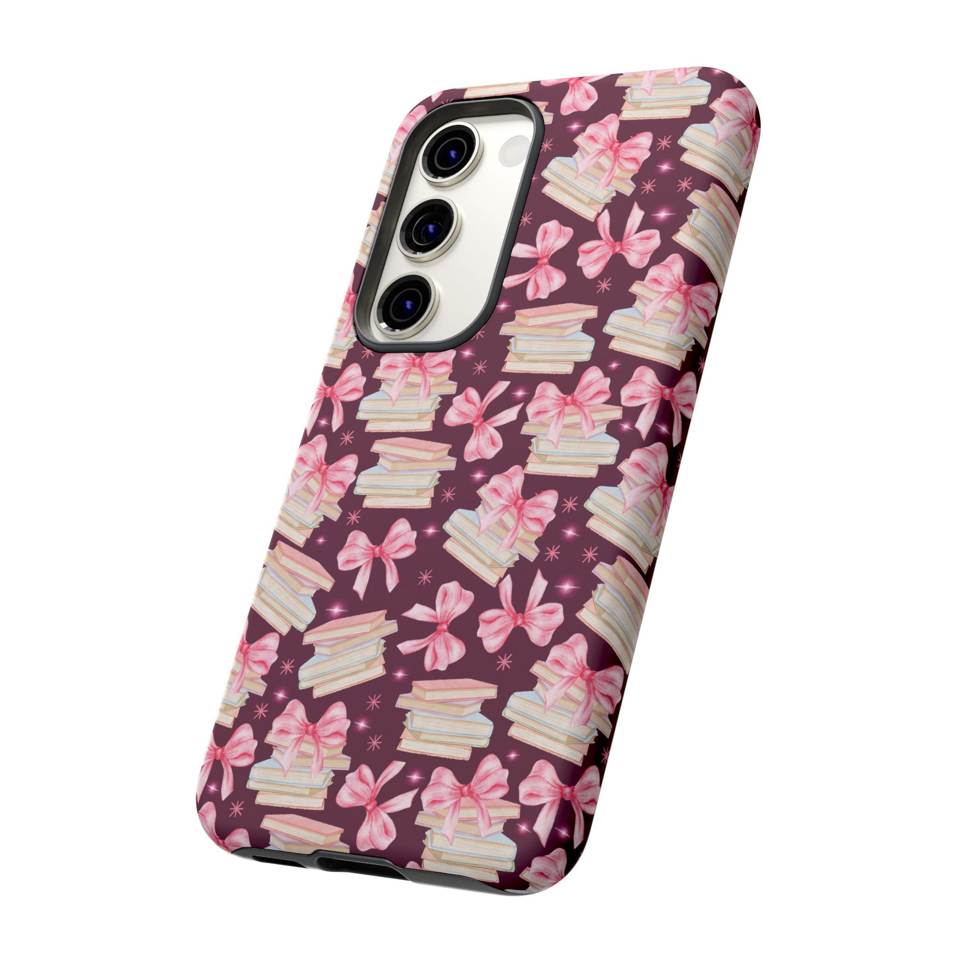 Coquette Pink Bows & Books Phone Case for iPhone 16 15 14 13 12  21 23 Samsung, and Pixel | Stylish Protective Cover Gift for Her Perfect for Floral Lover