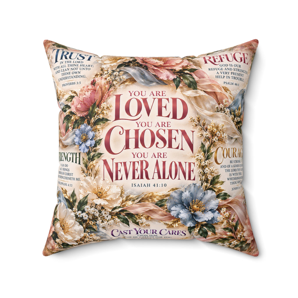 You Are Never Alone Scripture Pillow | Christian Encouragement Gift for Her | Inspirational Floral Throw Pillow